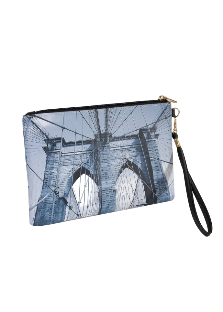 Rebecca & Rifka Brooklyn Bridge Print Zip Wristlet