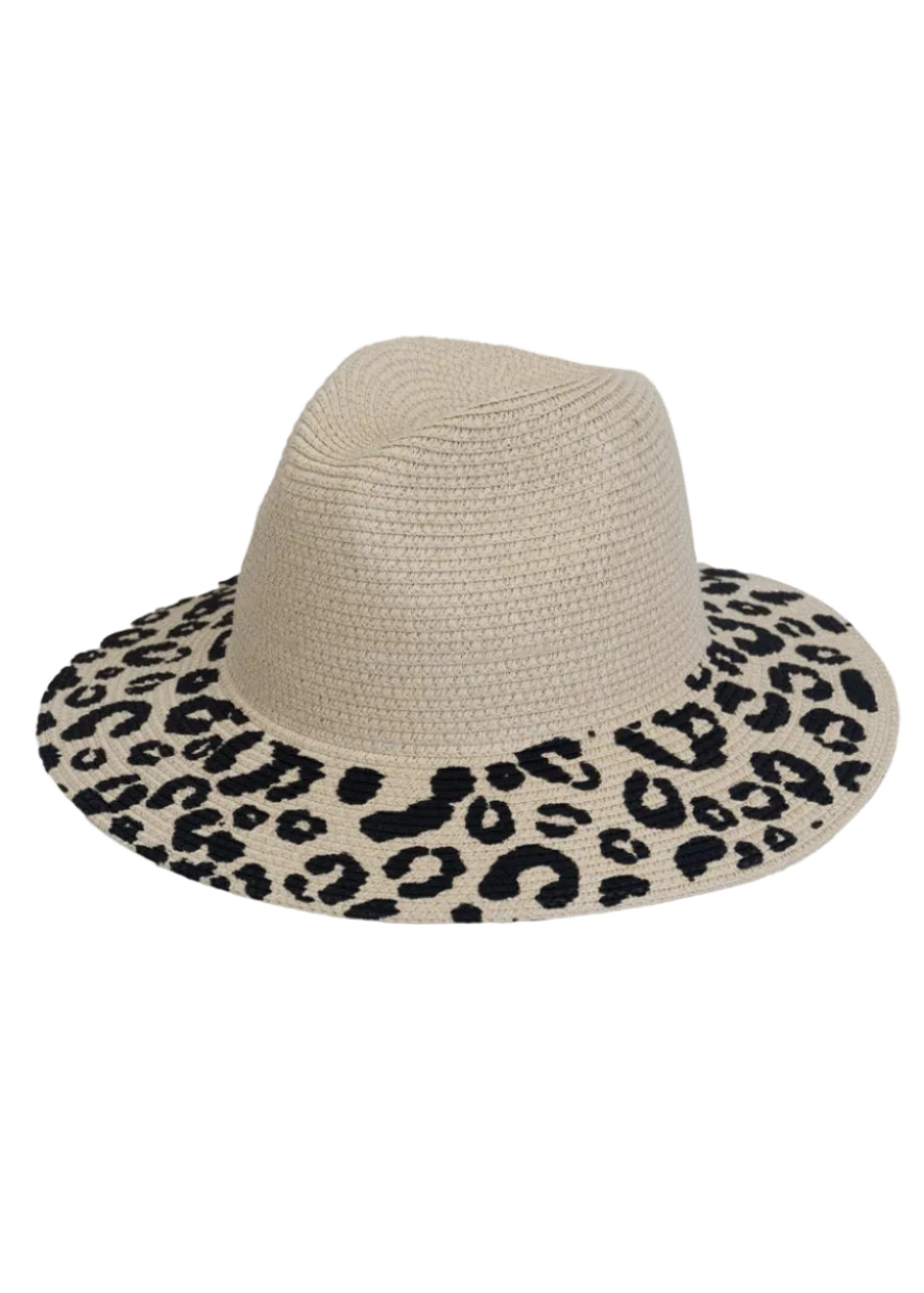 Magid Straw Leopard Print Brim Panama Hat