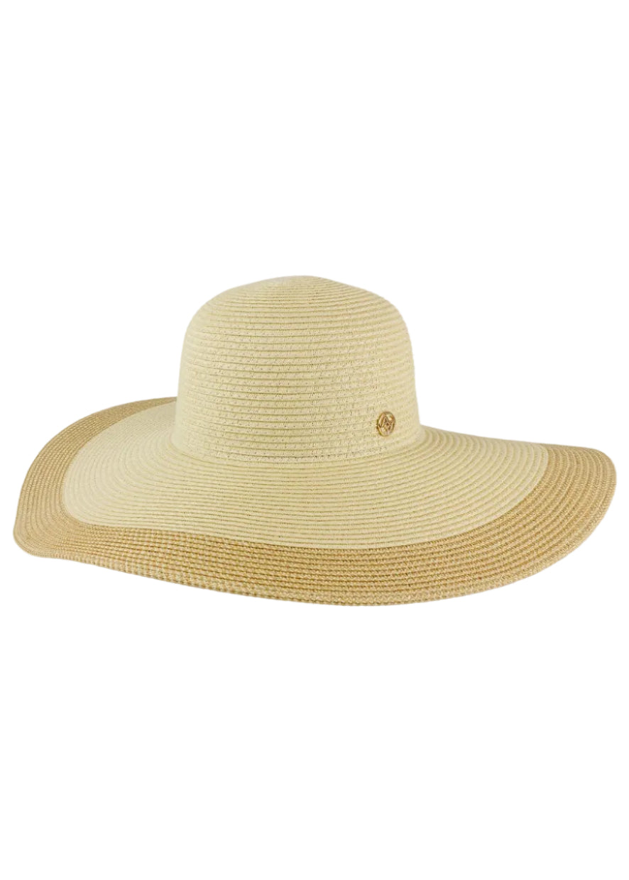 Adrienne Vittadini Large Brim Straw Color Block Floppy Hat