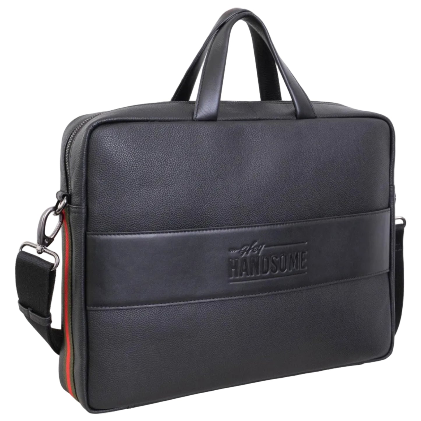 Boarding Pass Hey Handsome 18" Pebble Grain Genuine Leather Briefcase - Black