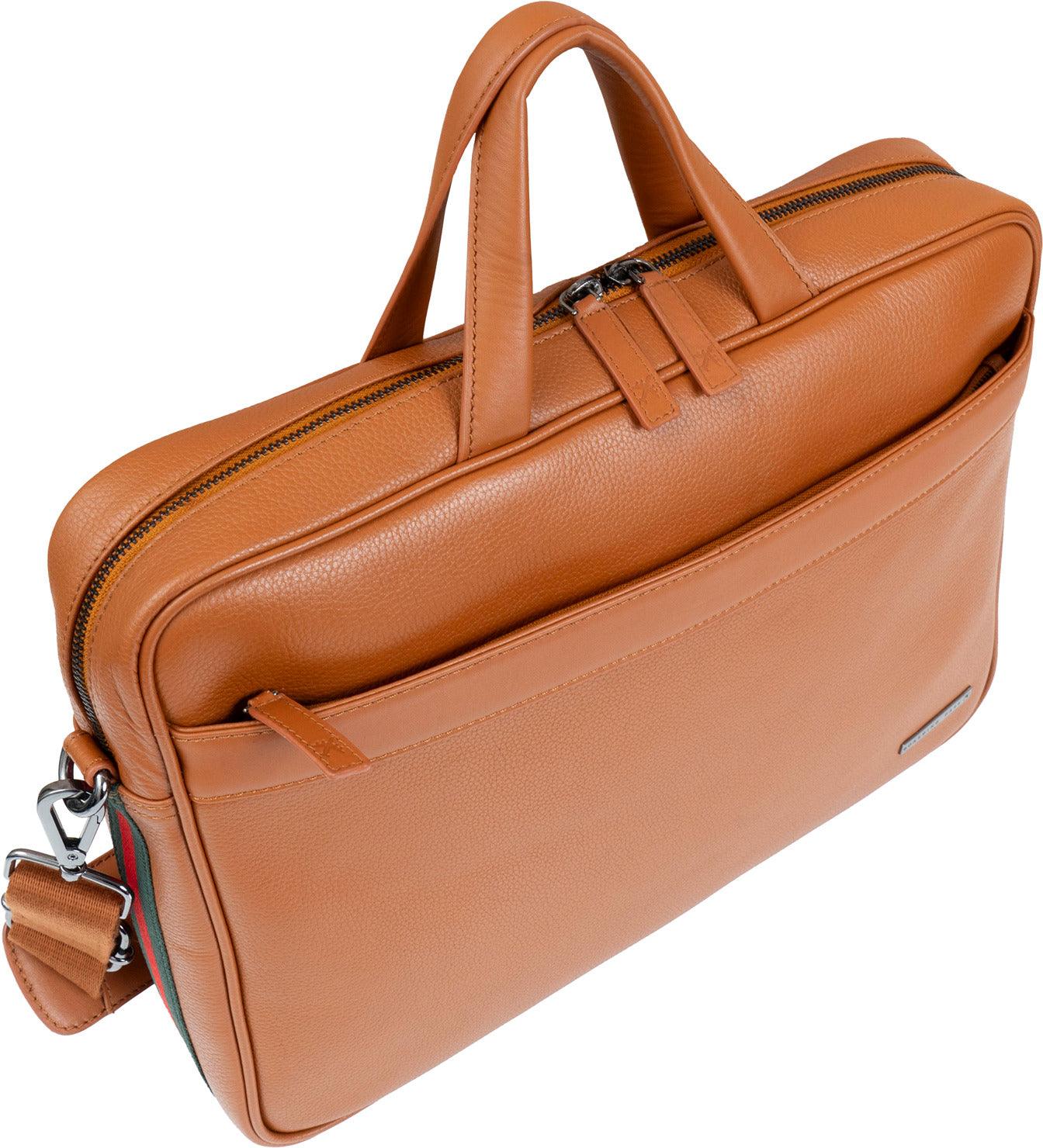 Boarding Pass Hey Handsome 18" Pebble Grain Genuine Leather Briefcase - British Tan
