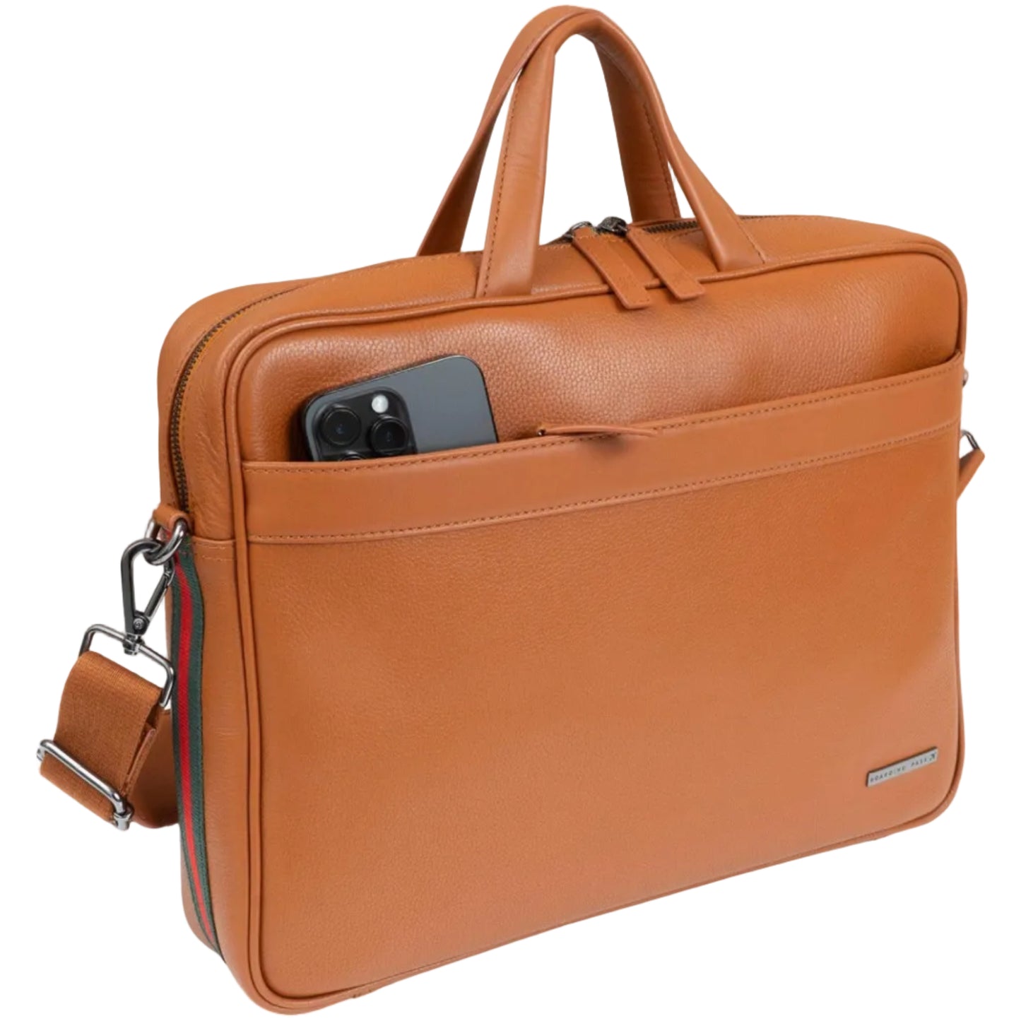 Boarding Pass Hey Handsome 18" Pebble Grain Genuine Leather Briefcase - British Tan
