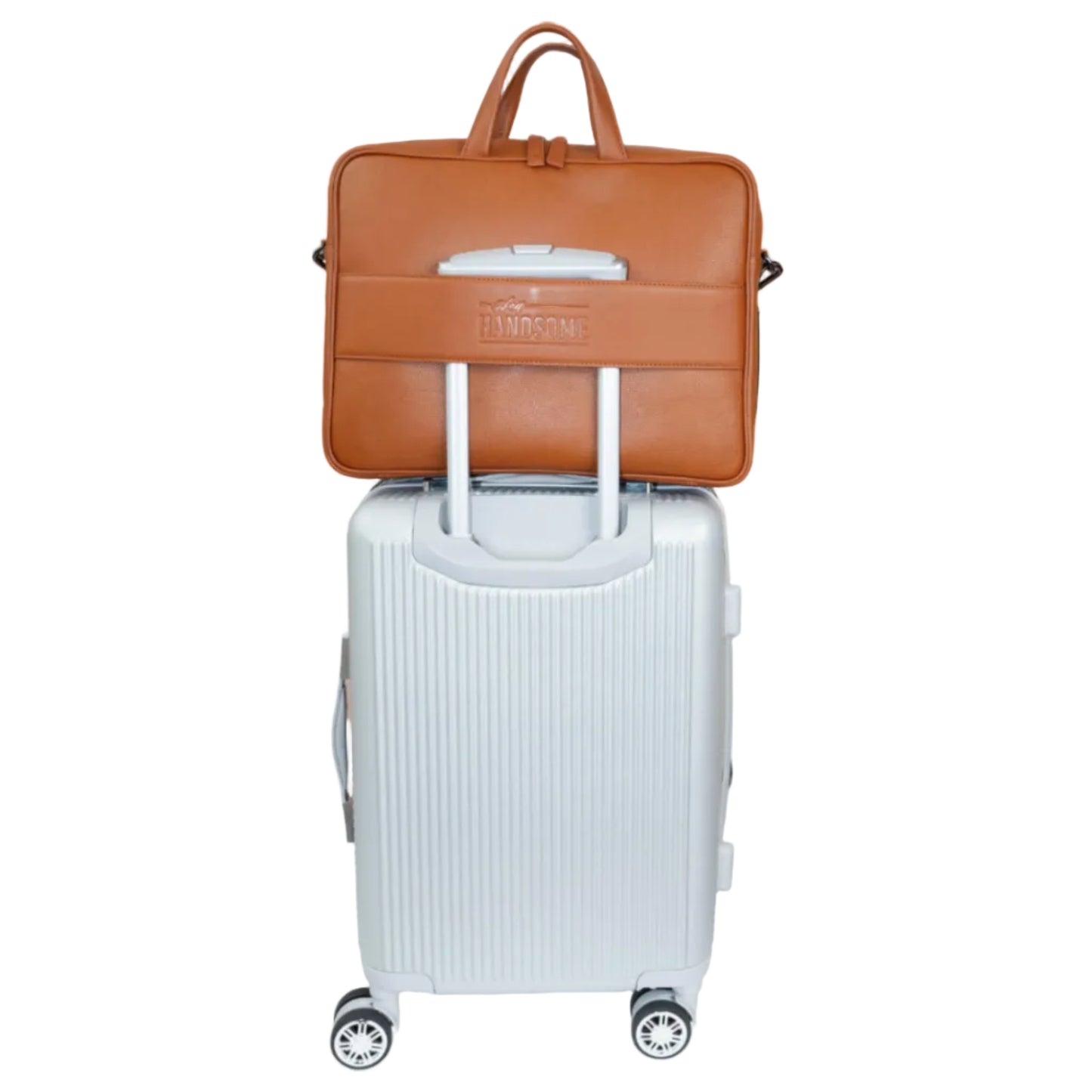 Boarding Pass Hey Handsome 18" Pebble Grain Genuine Leather Briefcase - British Tan