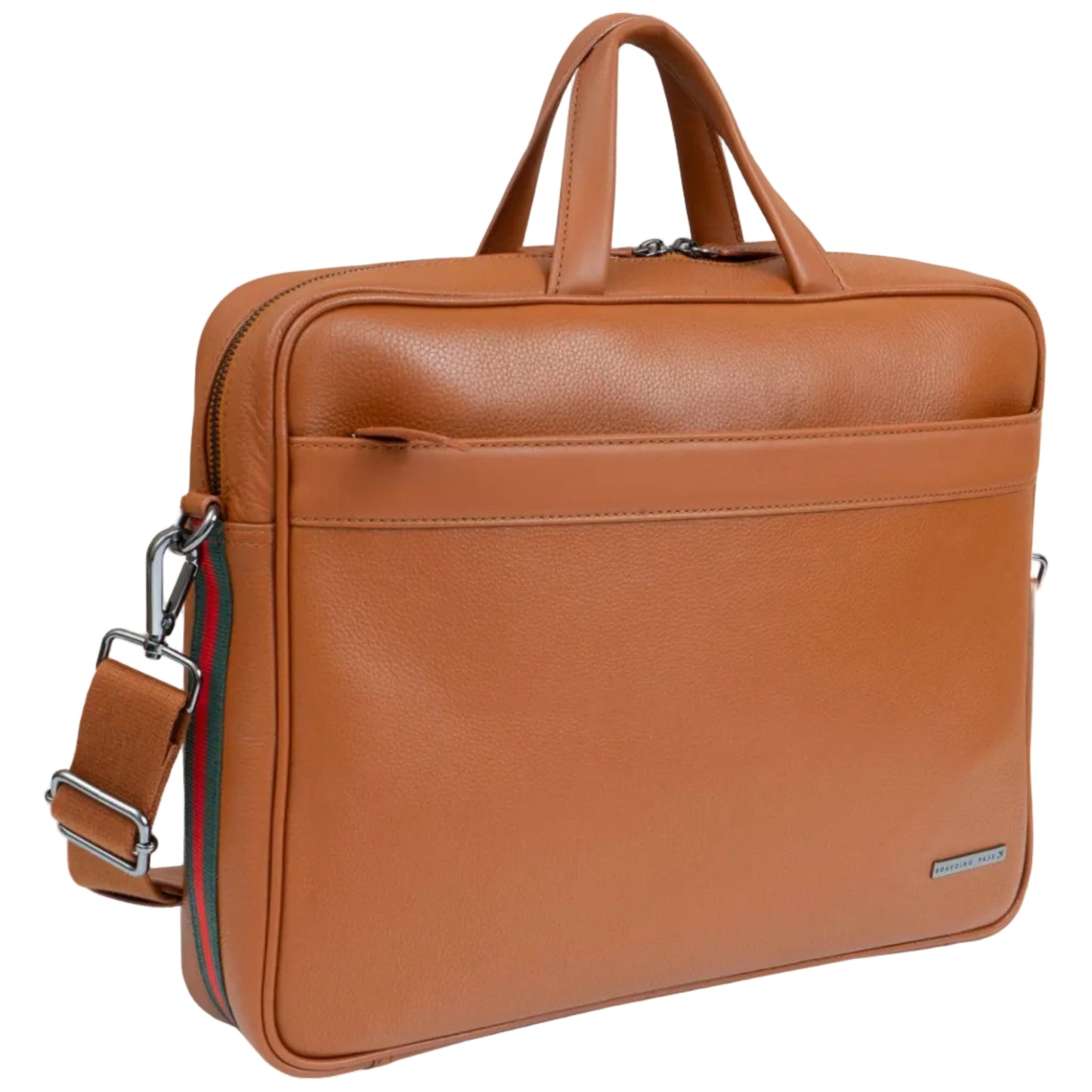 Boarding Pass Hey Handsome 18" Pebble Grain Genuine Leather Briefcase - British Tan