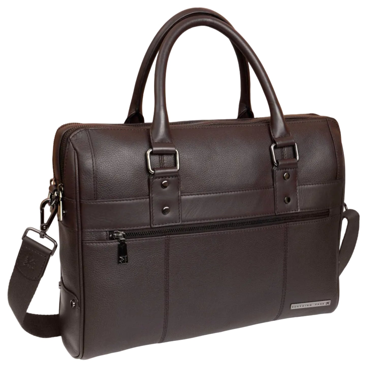 Boarding Pass The Gotham 18" Pebble Grain Genuine Leather Briefcase - Chocolate