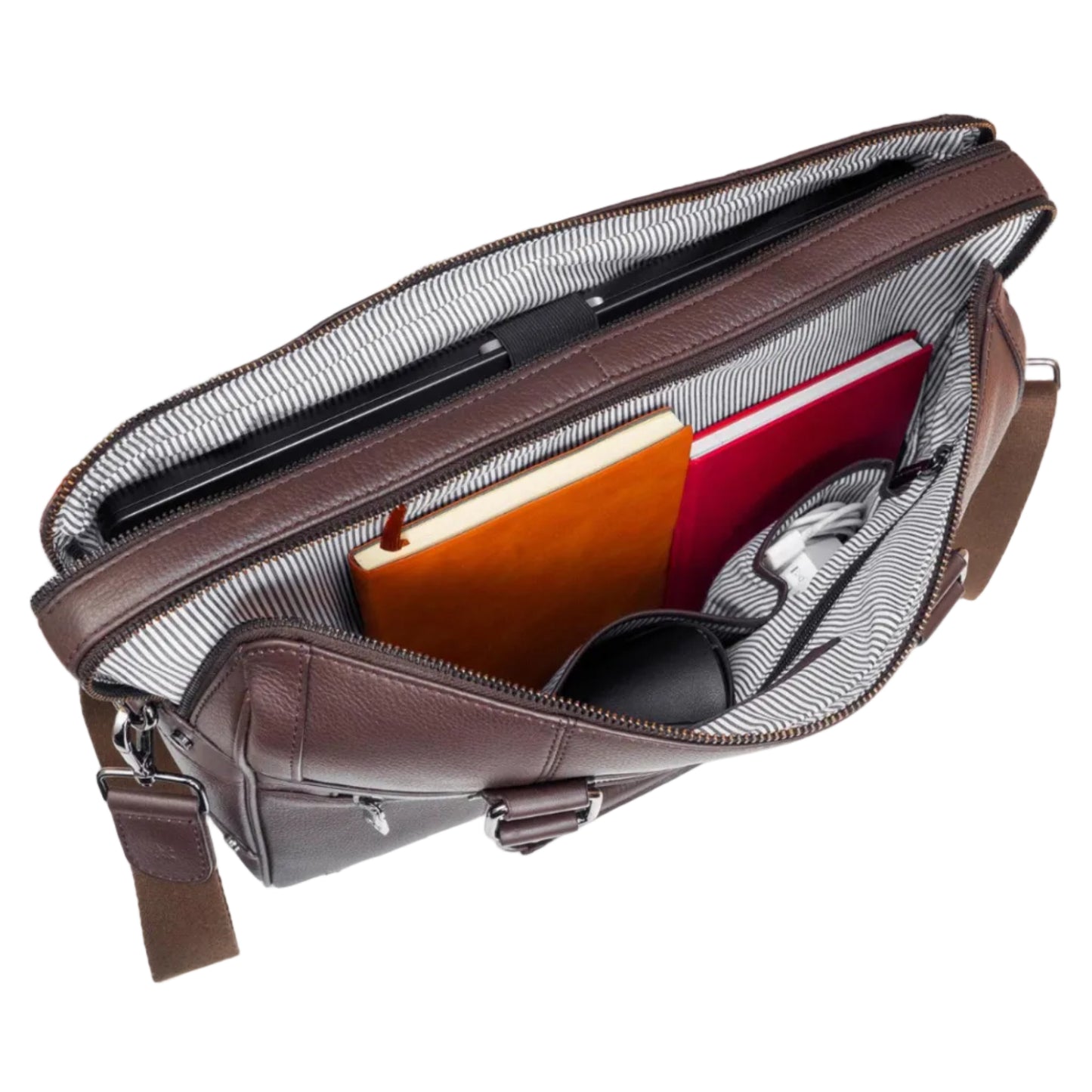 Boarding Pass The Gotham 18" Pebble Grain Genuine Leather Briefcase - Chocolate