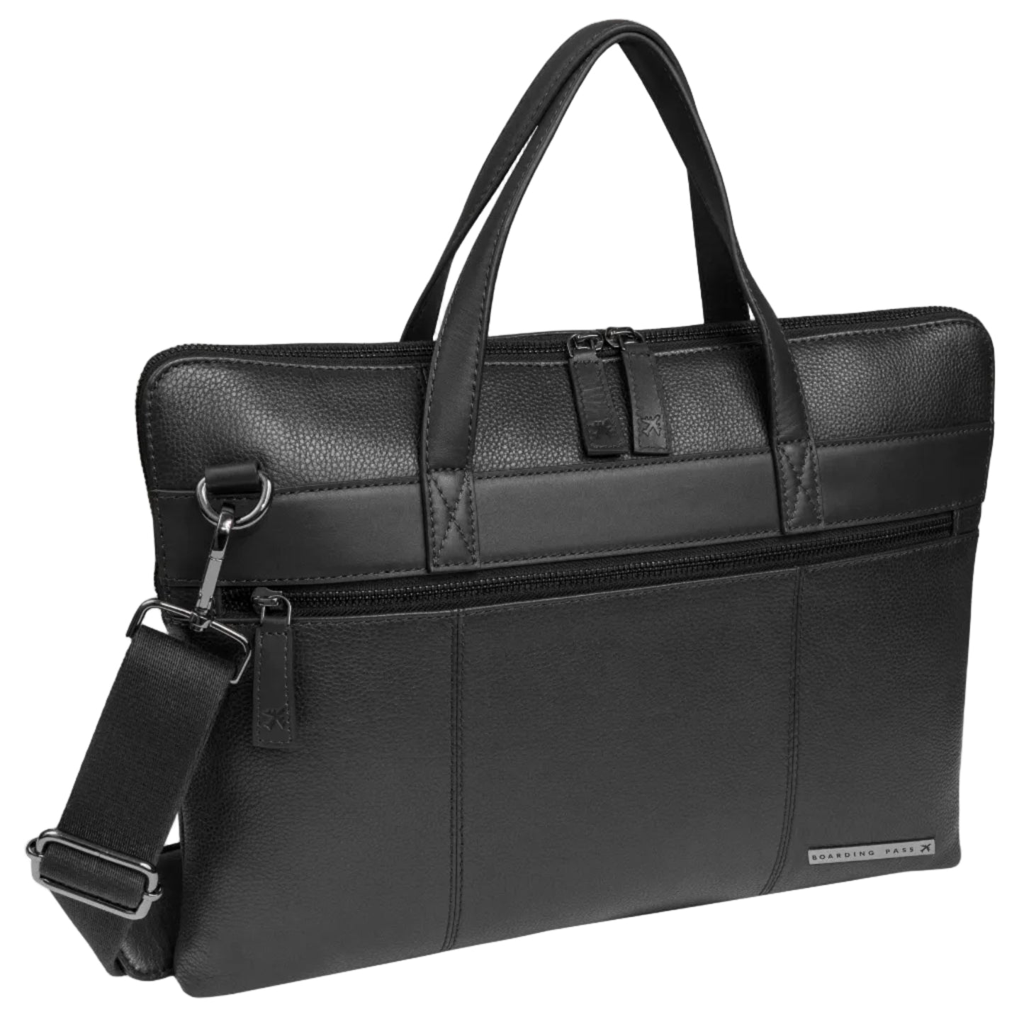Boarding Pass Hey Handsome 16" Pebble Grain Genuine Leather Briefcase - Black