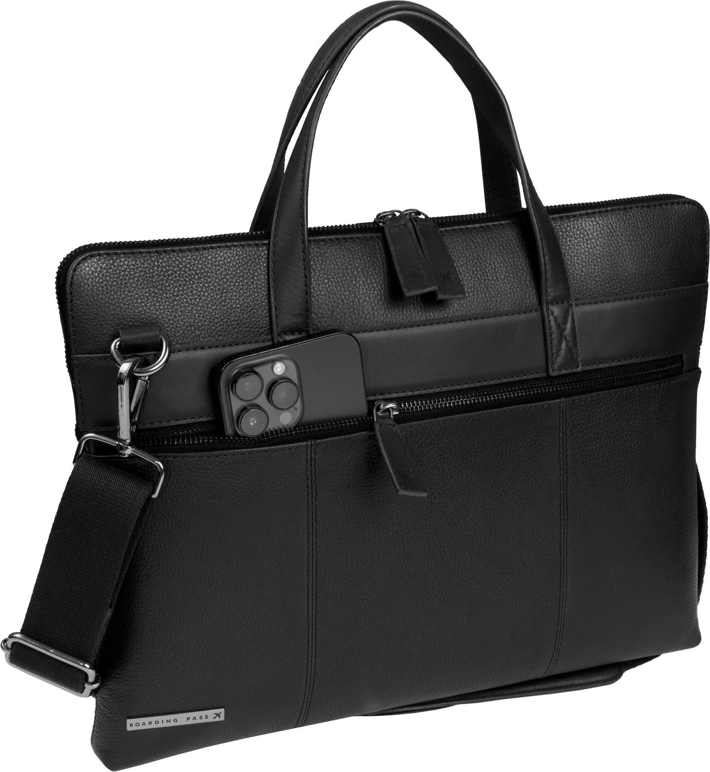 Boarding Pass Hey Handsome 16" Pebble Grain Genuine Leather Briefcase - Black