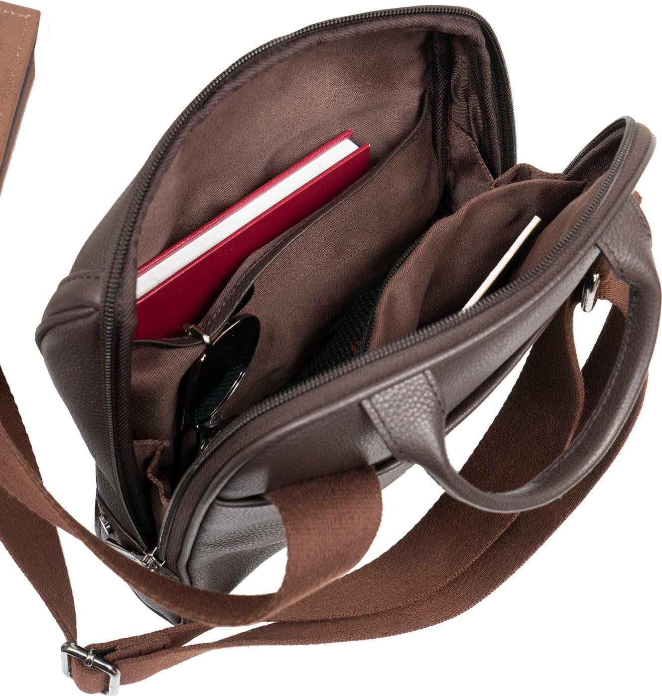 Boarding Pass Gotham 12" Pebble Grain Genuine Leather Messenger Bag - Chocolate