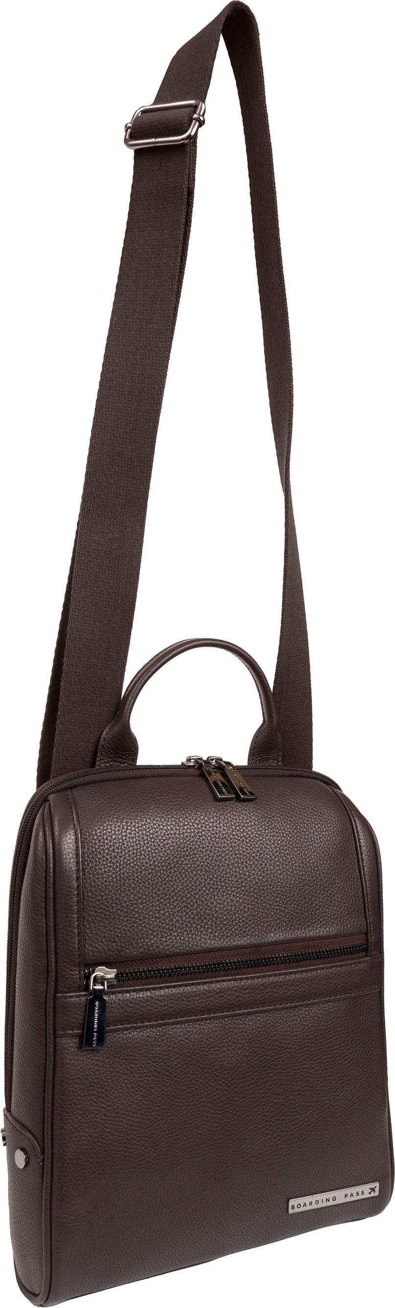 Boarding Pass Gotham 12" Pebble Grain Genuine Leather Messenger Bag - Chocolate