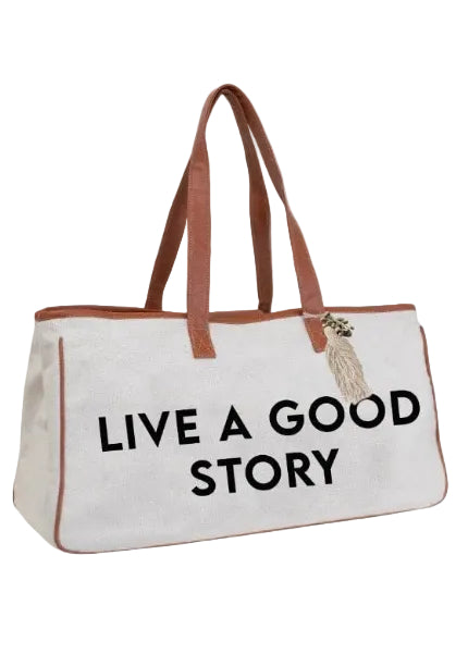 Magid Canvas Slogan Tote "LIVE A GOOD STORY"