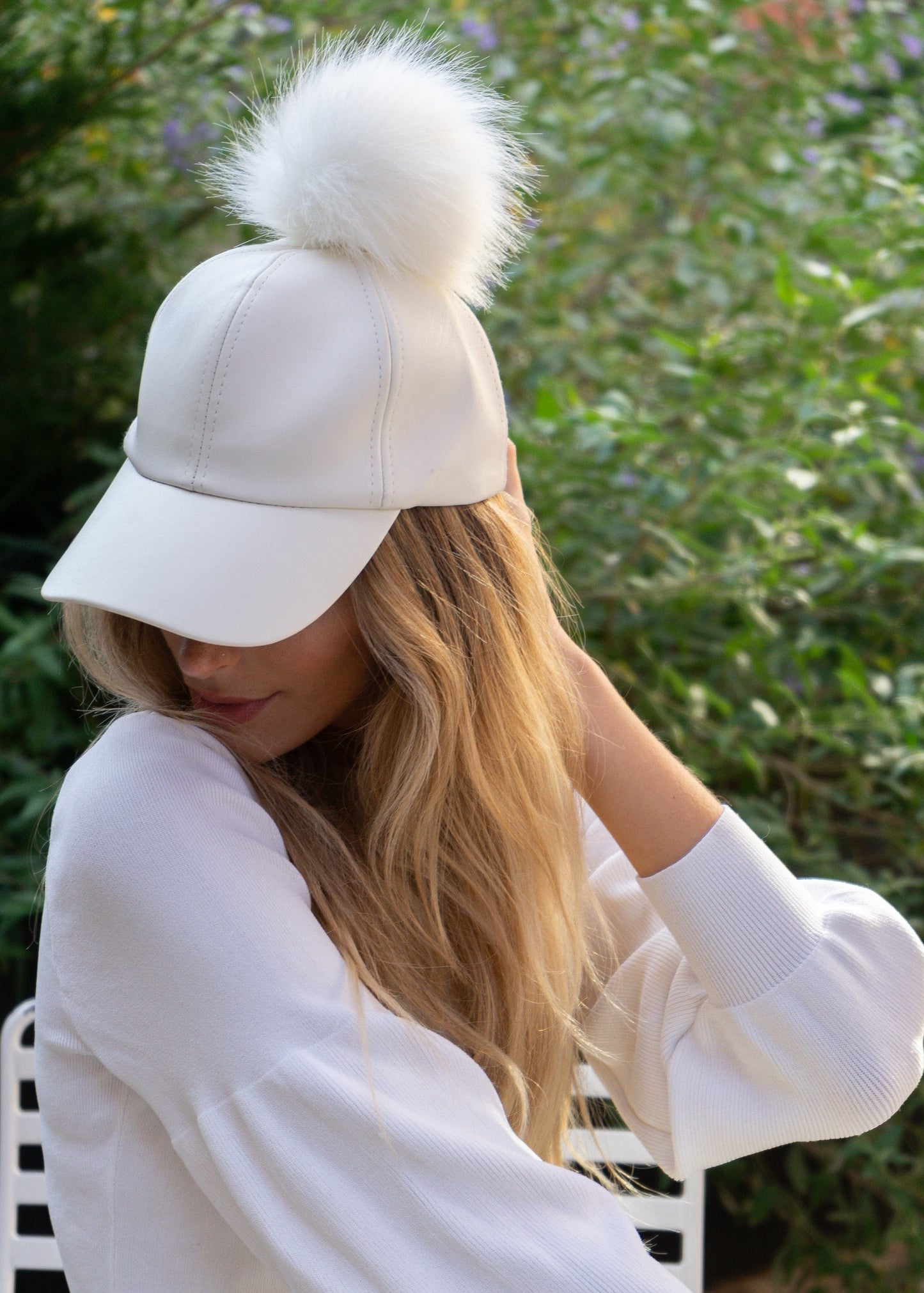 Magid Faux Leather & Fur Pom Pom Baseball Cap