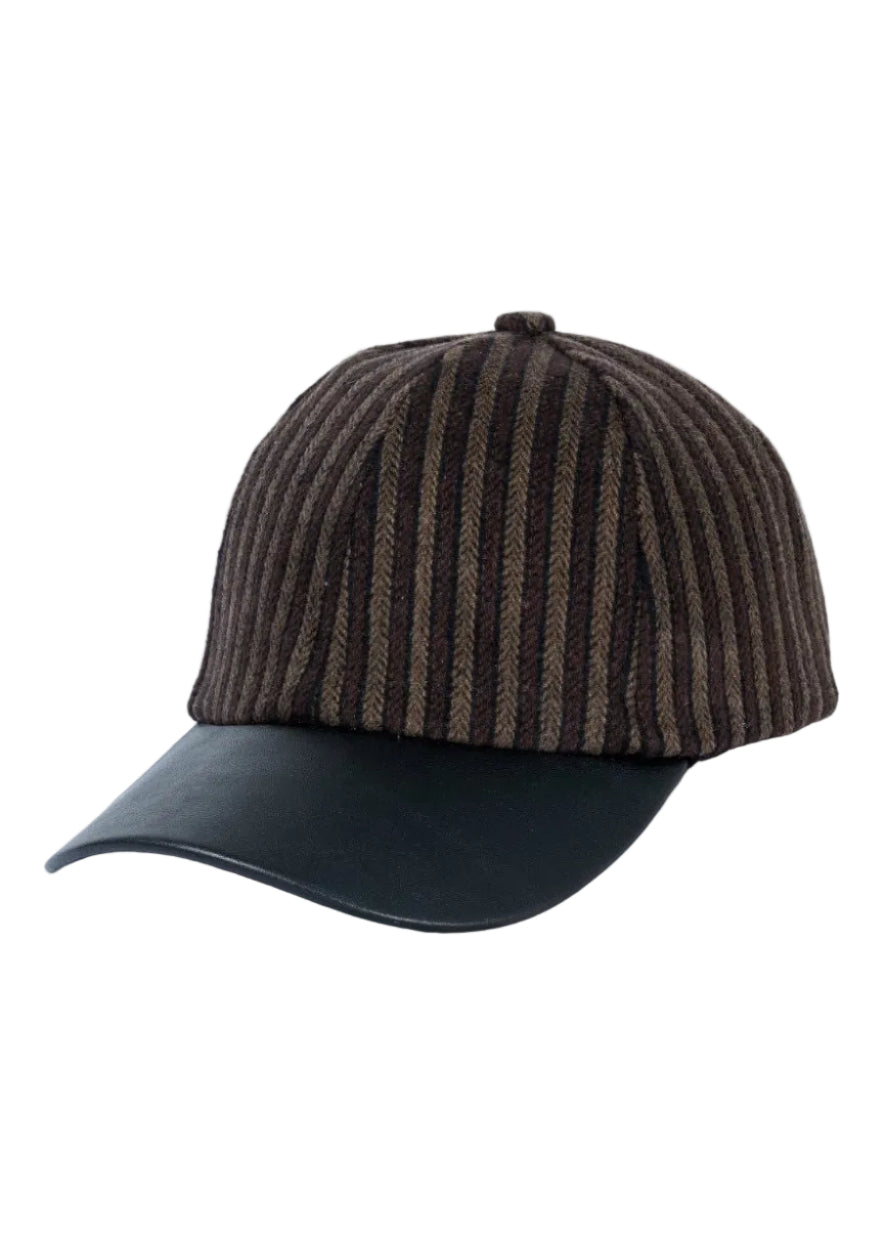 Magid Striped Felt Faux Leather Brim Baseball Cap