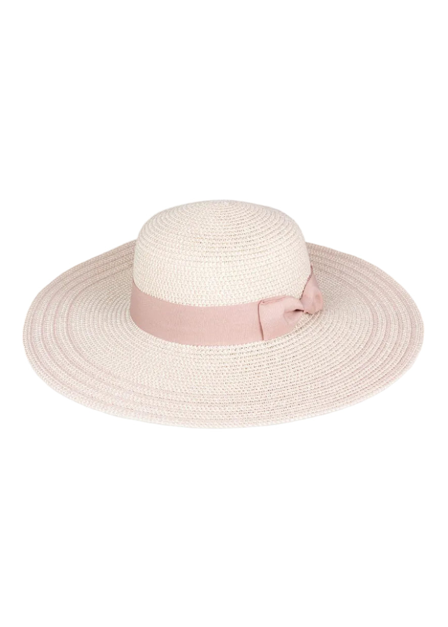 Magid Two Tone Straw & Ribbon Bow Floppy Hat