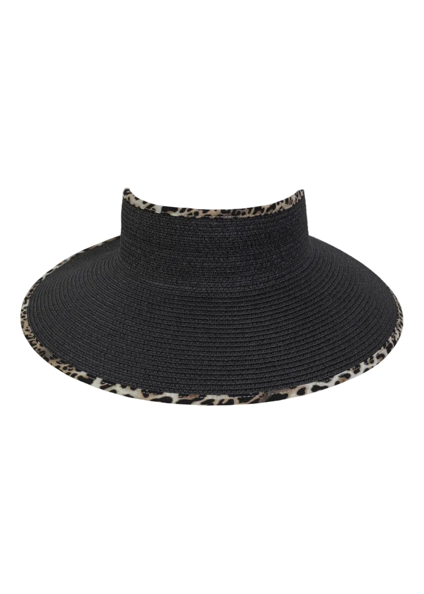 Magid Leopard Print Straw Roll Up Visor
