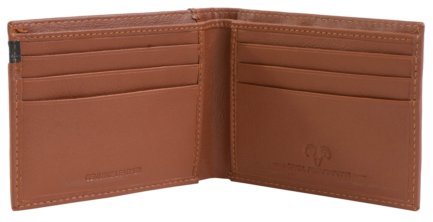 Jack Abrahams Goat Nappa Leather Bi-Fold Top Front Wallet- Cognac/Black