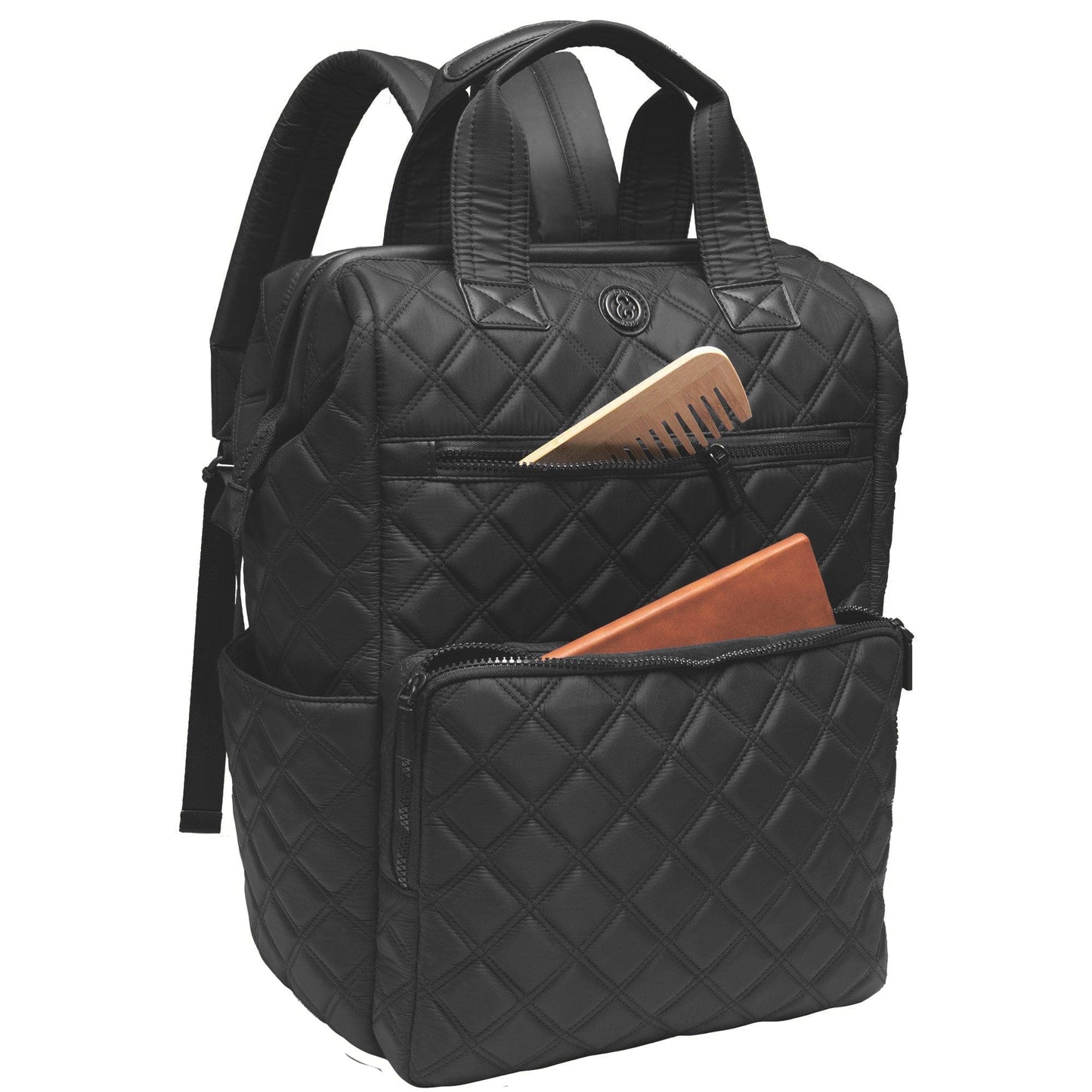 Joan & David Diamond Quilted Puffer Nylon Square Laptop Backpack