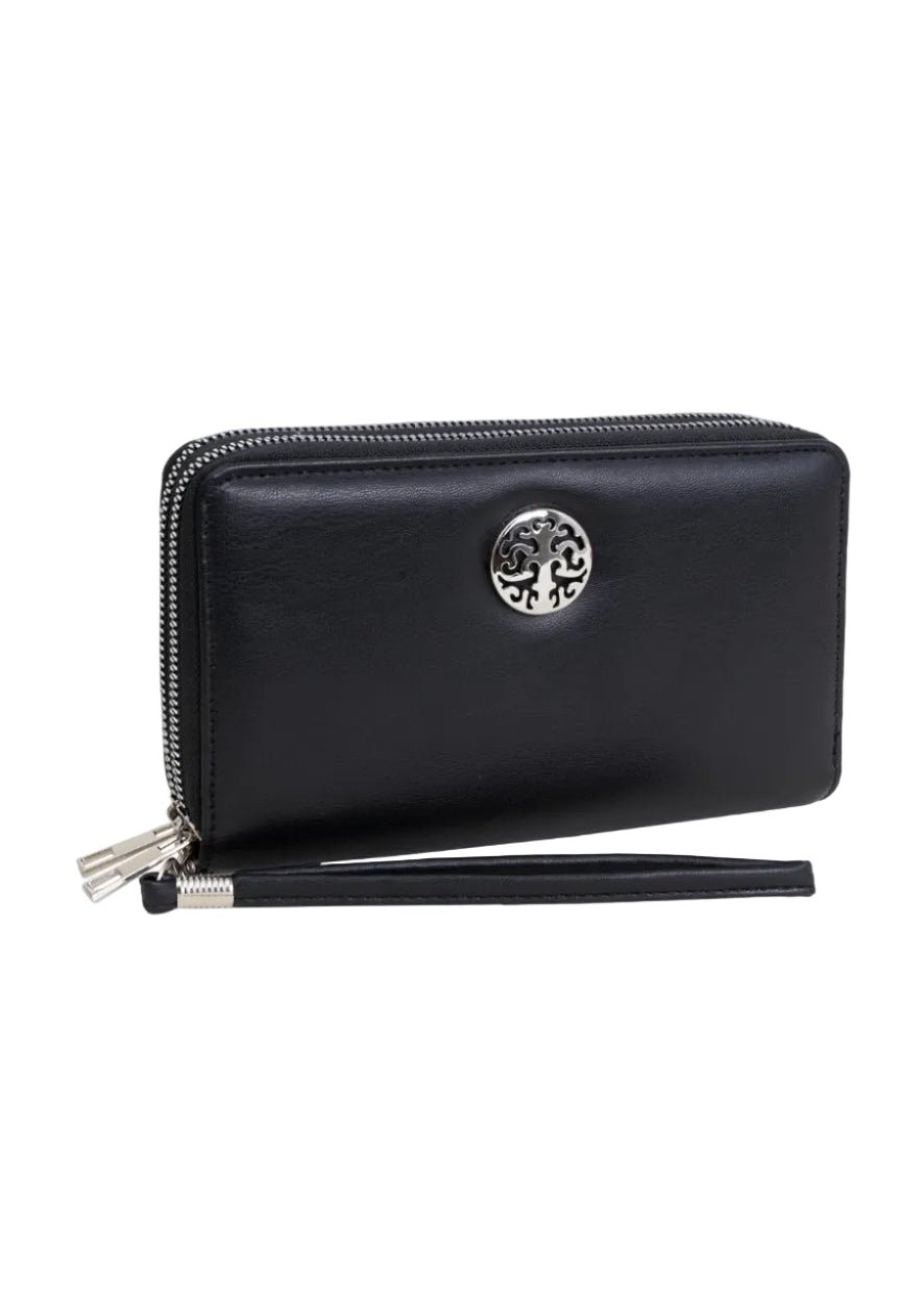 Rebecca & Rifka Smooth Medallion Double Zip Wristlet Wallet