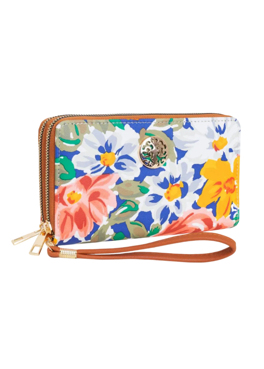 Rebecca & Rifka Floral Print Medallion Double Zip Wristlet Wallet