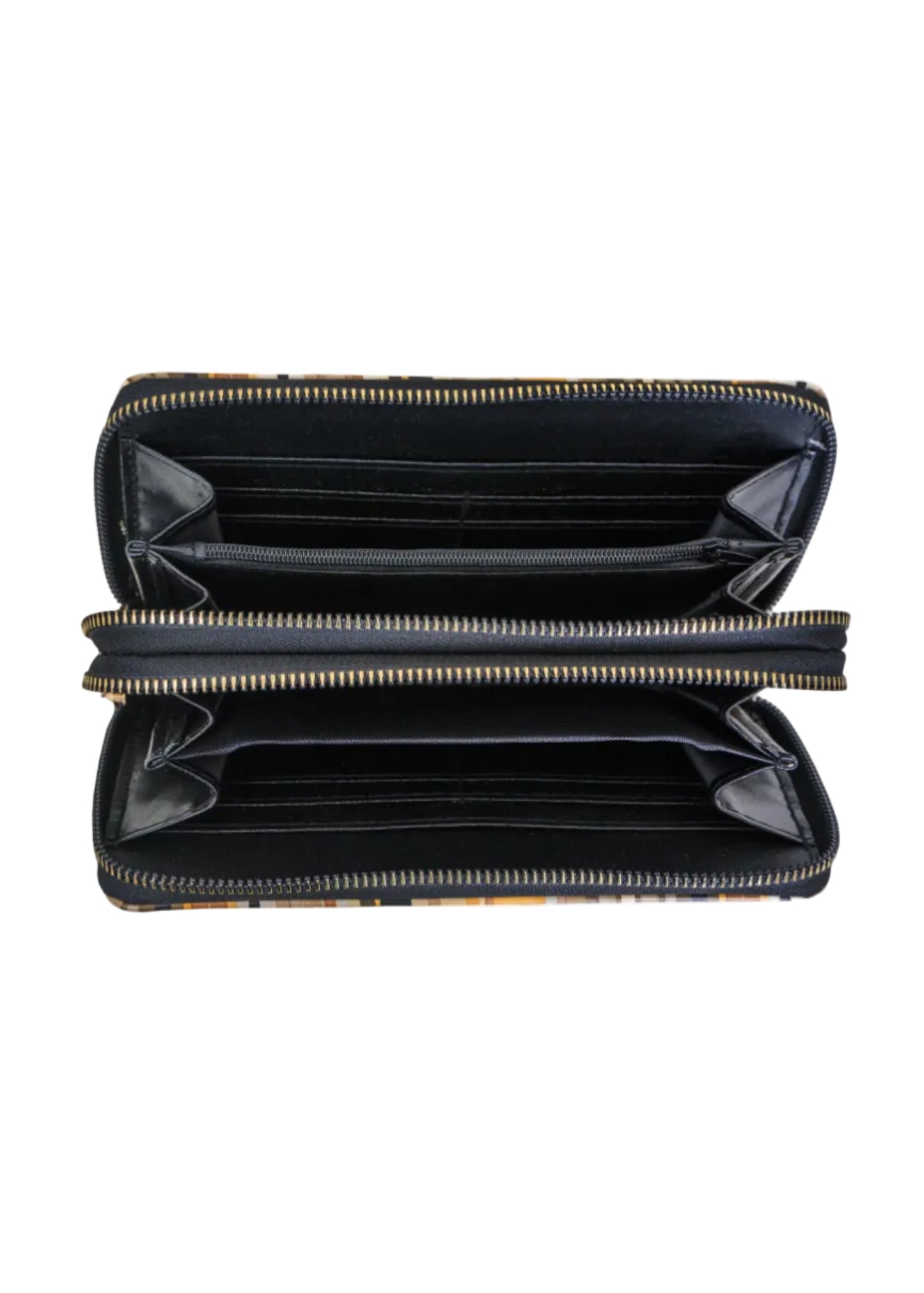 Rebecca & Rifka Multi Stripe Print Medallion Double Zip Wristlet Wallet