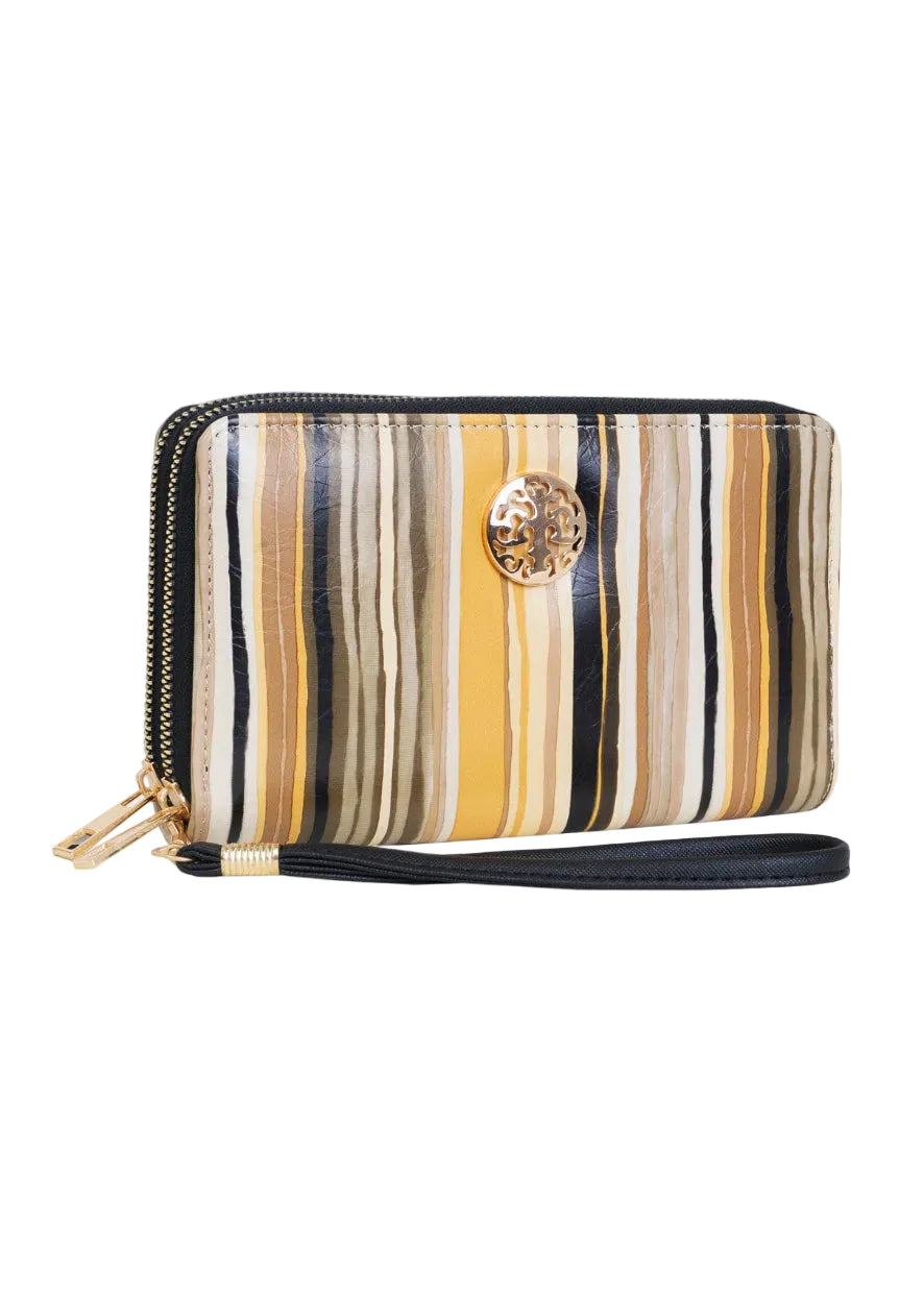 Rebecca & Rifka Multi Stripe Print Medallion Double Zip Wristlet Wallet