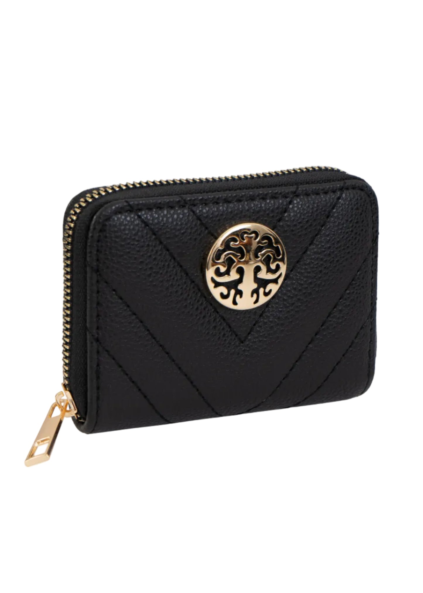 Rebecca & Rifka Quilted Pebble Chevron Medallion Zip Accordion Wallet