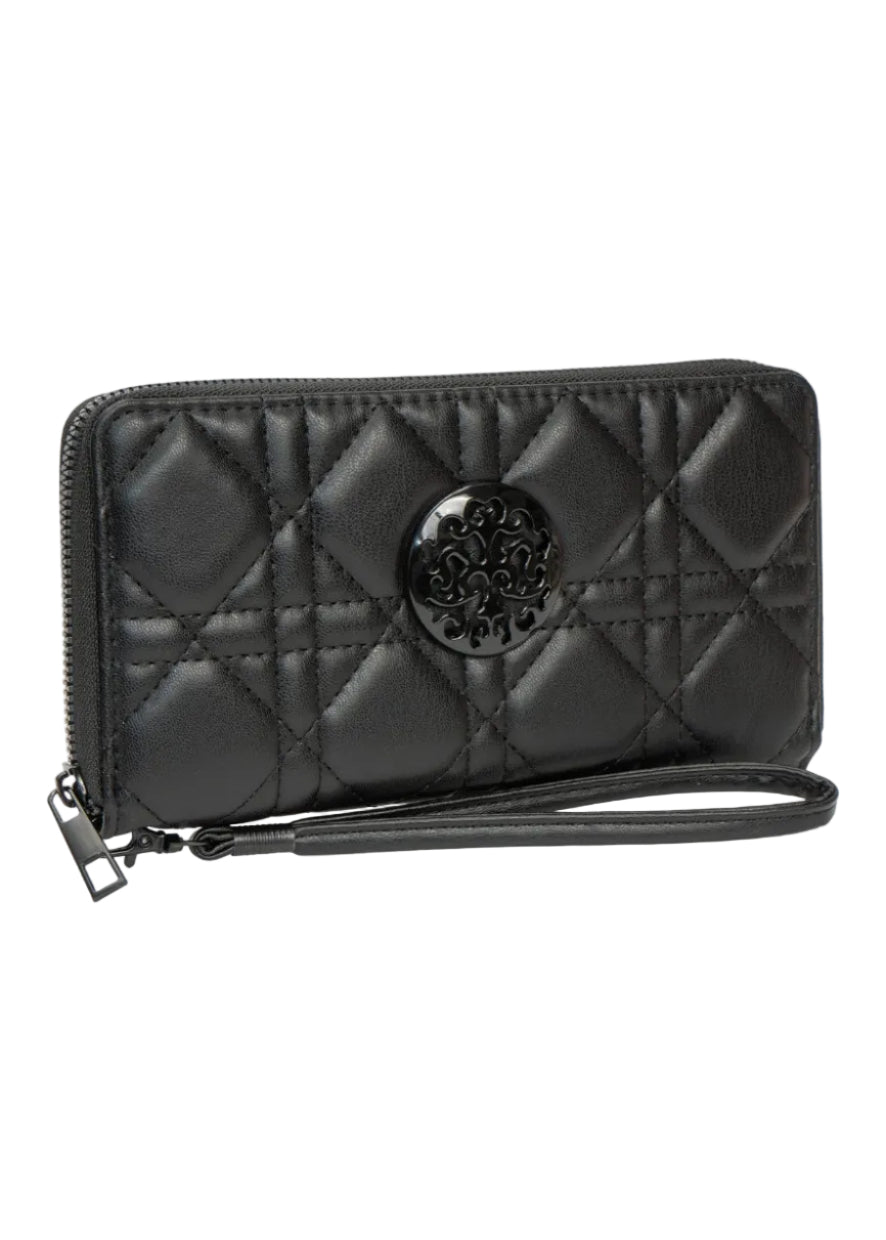 Rebecca & Rifka Smooth Geometric Quilt Medallion Zip Wristlet Wallet