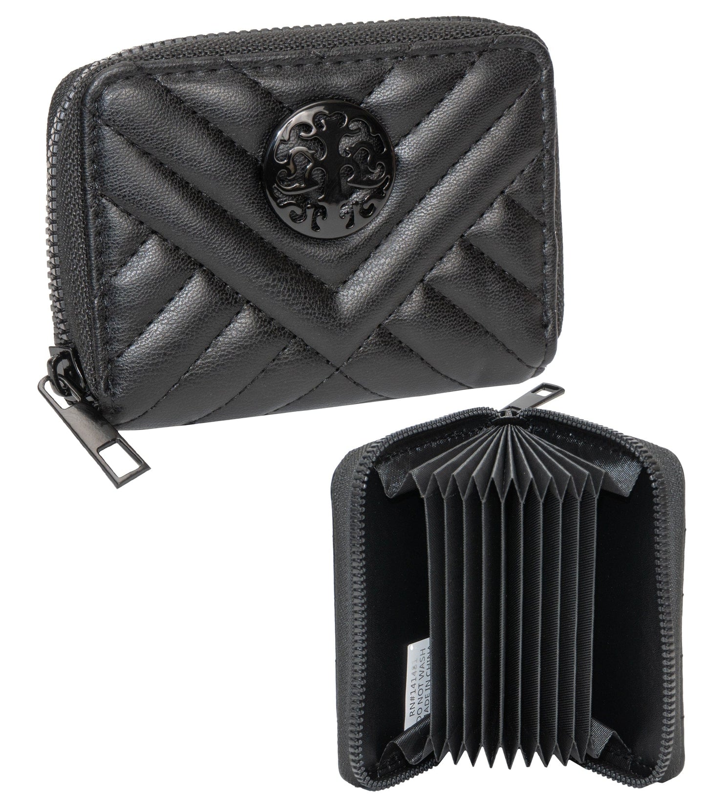 Rebecca & Rifka Smooth Abstract Chevron Tubular Quilt Medallion Zip Accordion Wallet