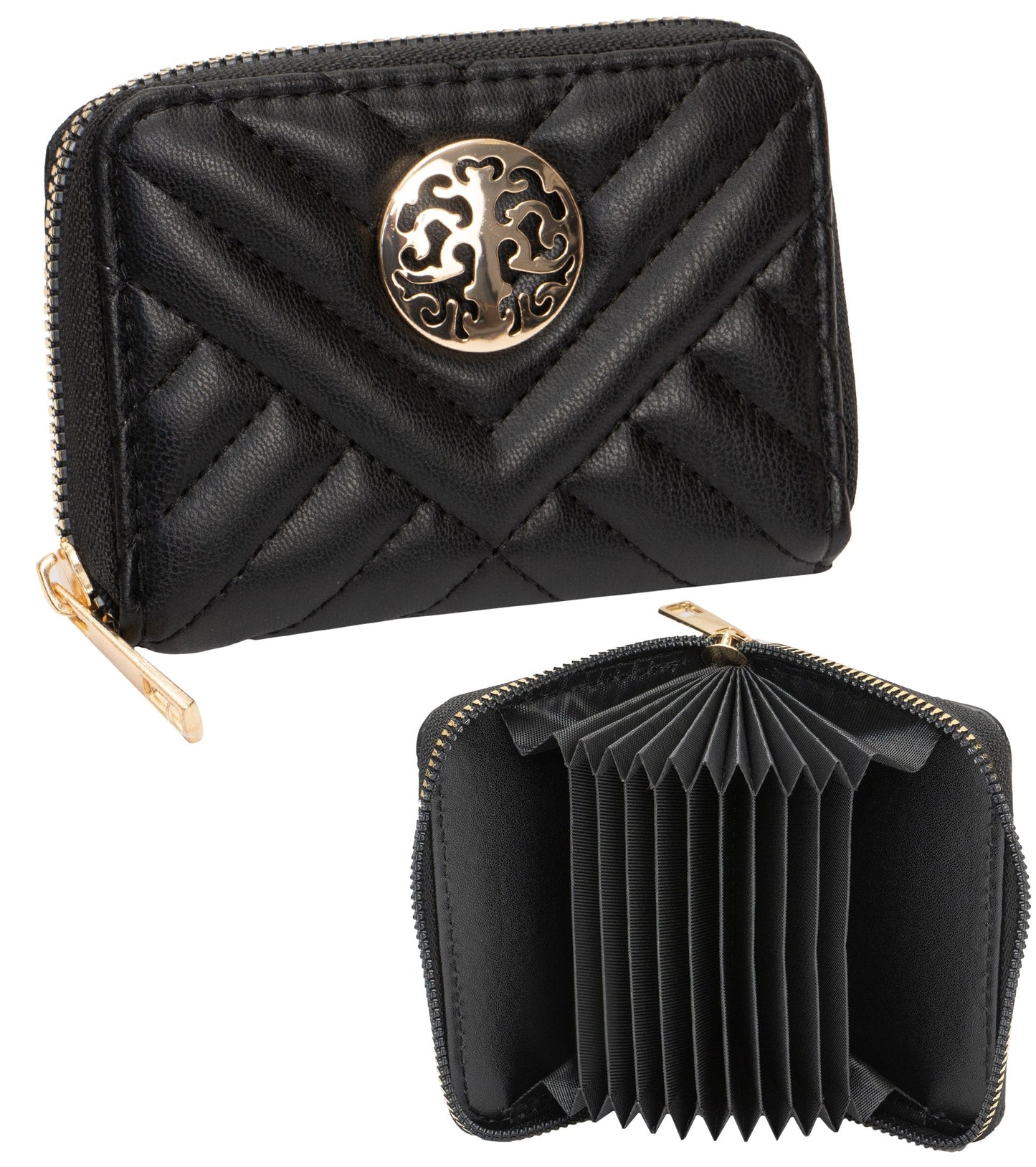 Rebecca & Rifka Smooth Abstract Chevron Tubular Quilt Medallion Zip Accordion Wallet