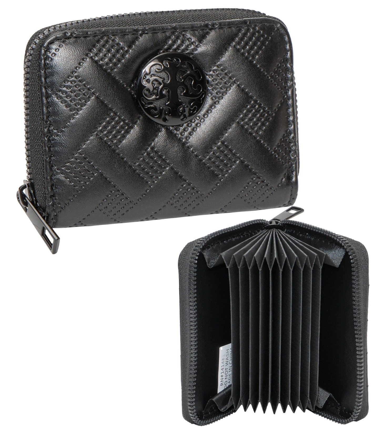 Rebecca & Rifka Smooth Basket Weave Quilt Medallion Zip Accordion Wallet