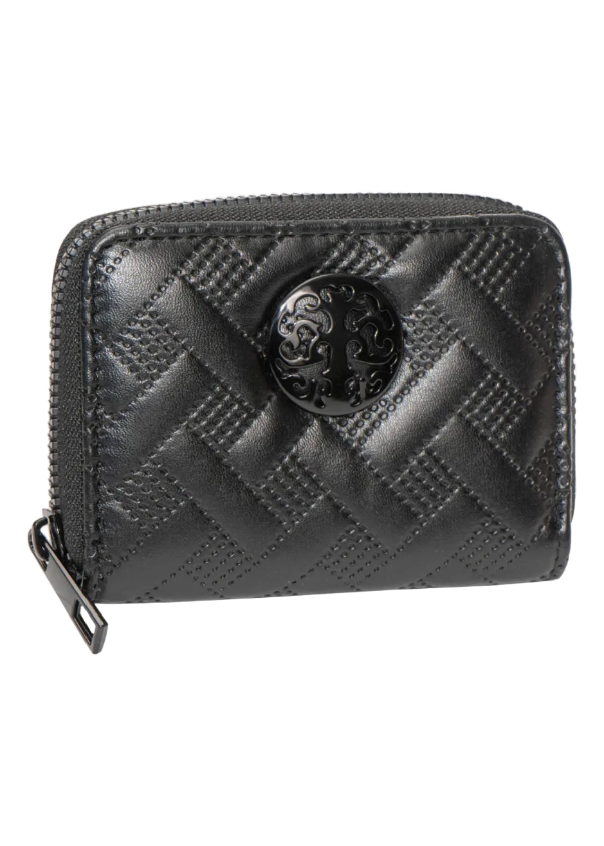 Rebecca & Rifka Smooth Basket Weave Quilt Medallion Zip Accordion Wallet