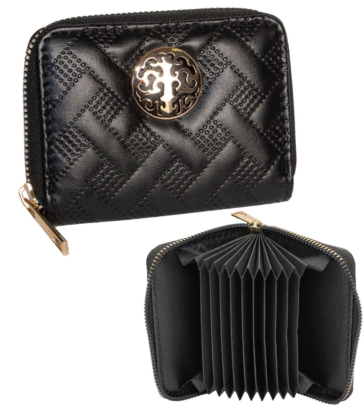 Rebecca & Rifka Smooth Basket Weave Quilt Medallion Zip Accordion Wallet