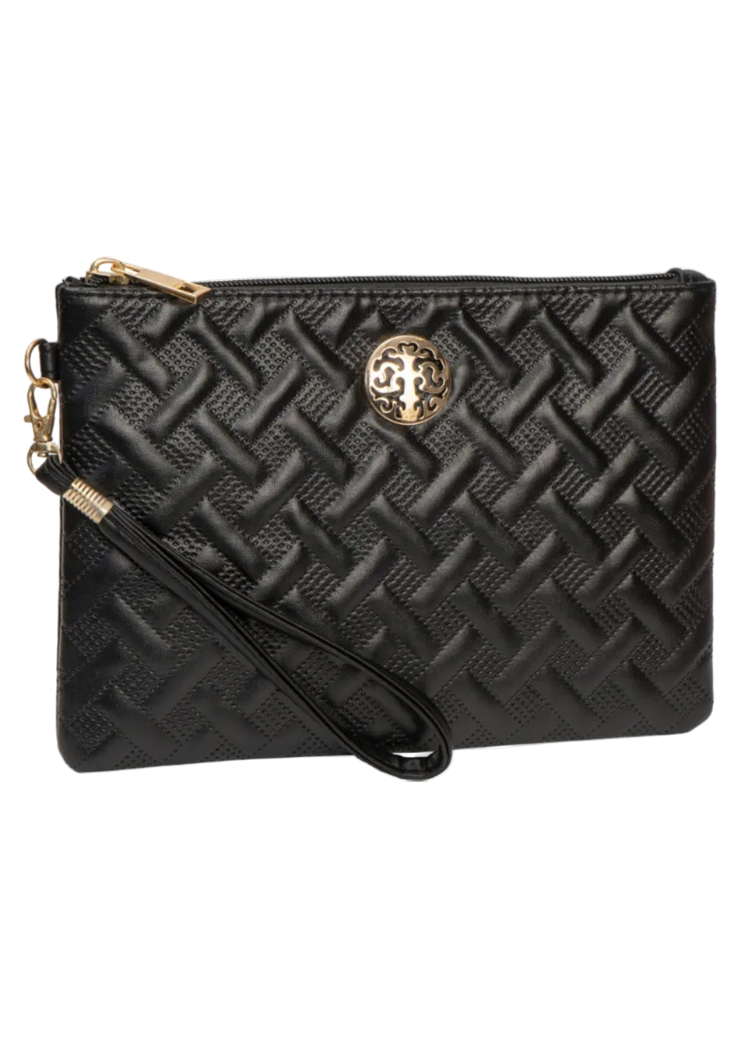 Rebecca & Rifka Smooth Basket Weave Quilt Medallion Zip Wristlet