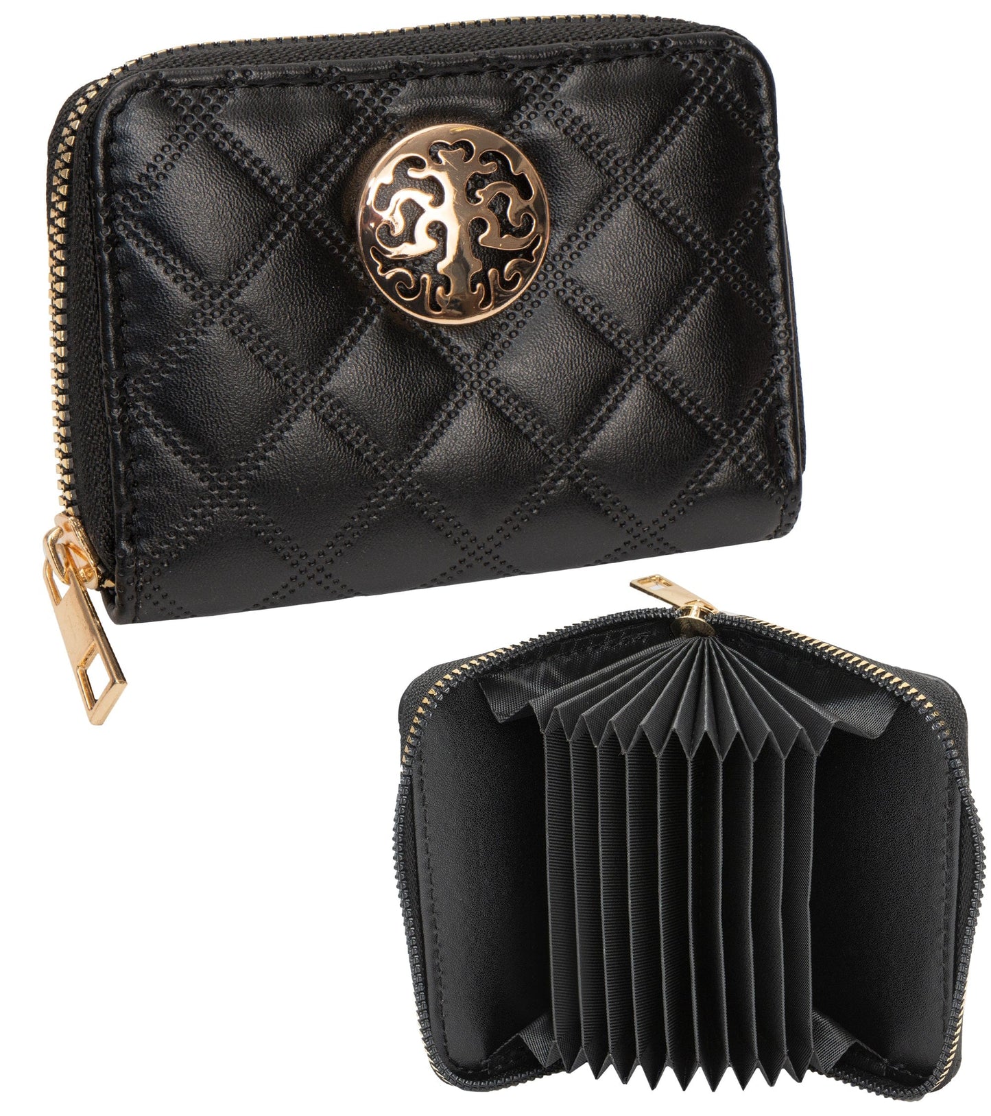 Rebecca & Rifka Smooth Diamond Quilt Medallion Zip Accordion Wallet