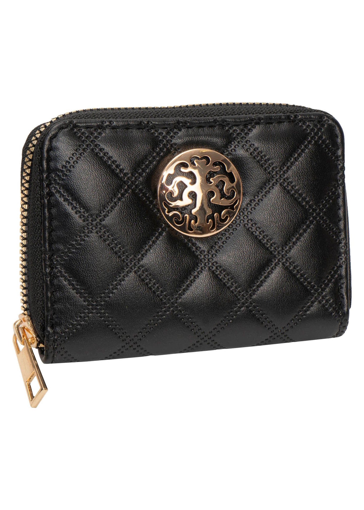Rebecca & Rifka Smooth Diamond Quilt Medallion Zip Accordion Wallet