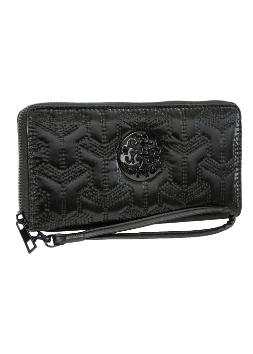 Rebecca & Rifka Patent Geometric Quilt Medallion Zip Wristlet Wallet