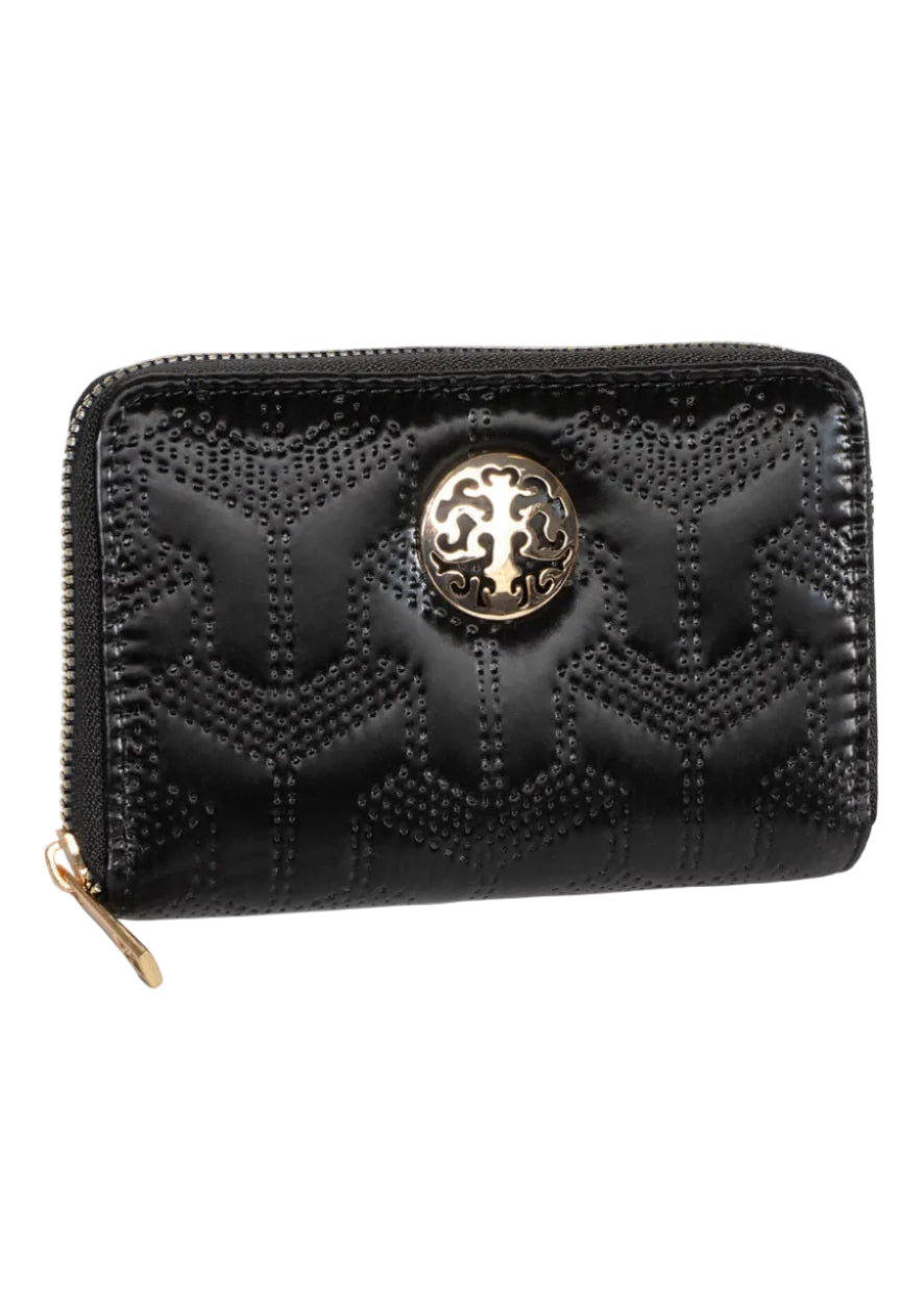 Rebecca & Rifka Patent Geometric Quilt Medallion Zip Indexer Wallet