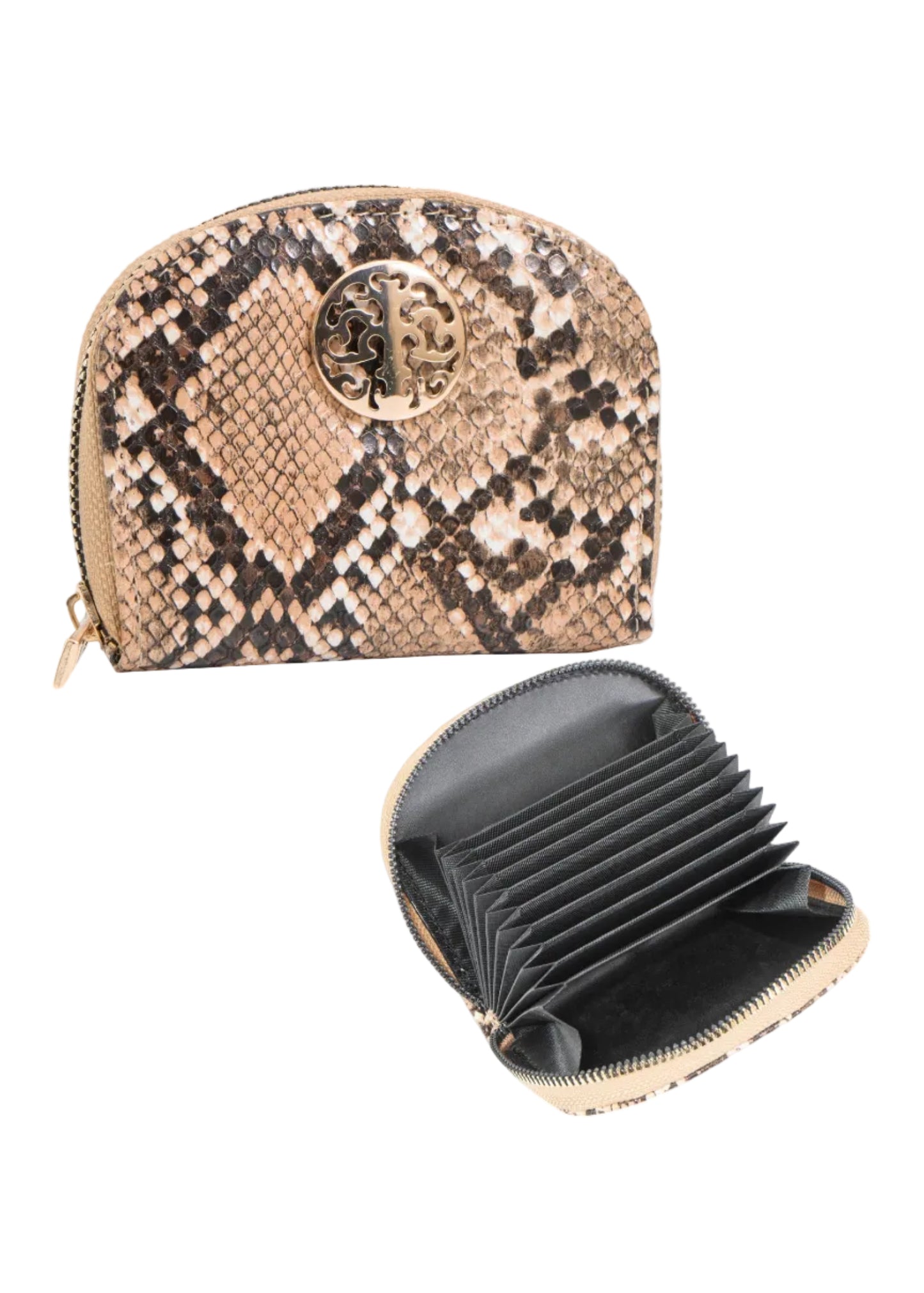 Rebecca & Rifka Round Python Snake Print Accordion Wallet