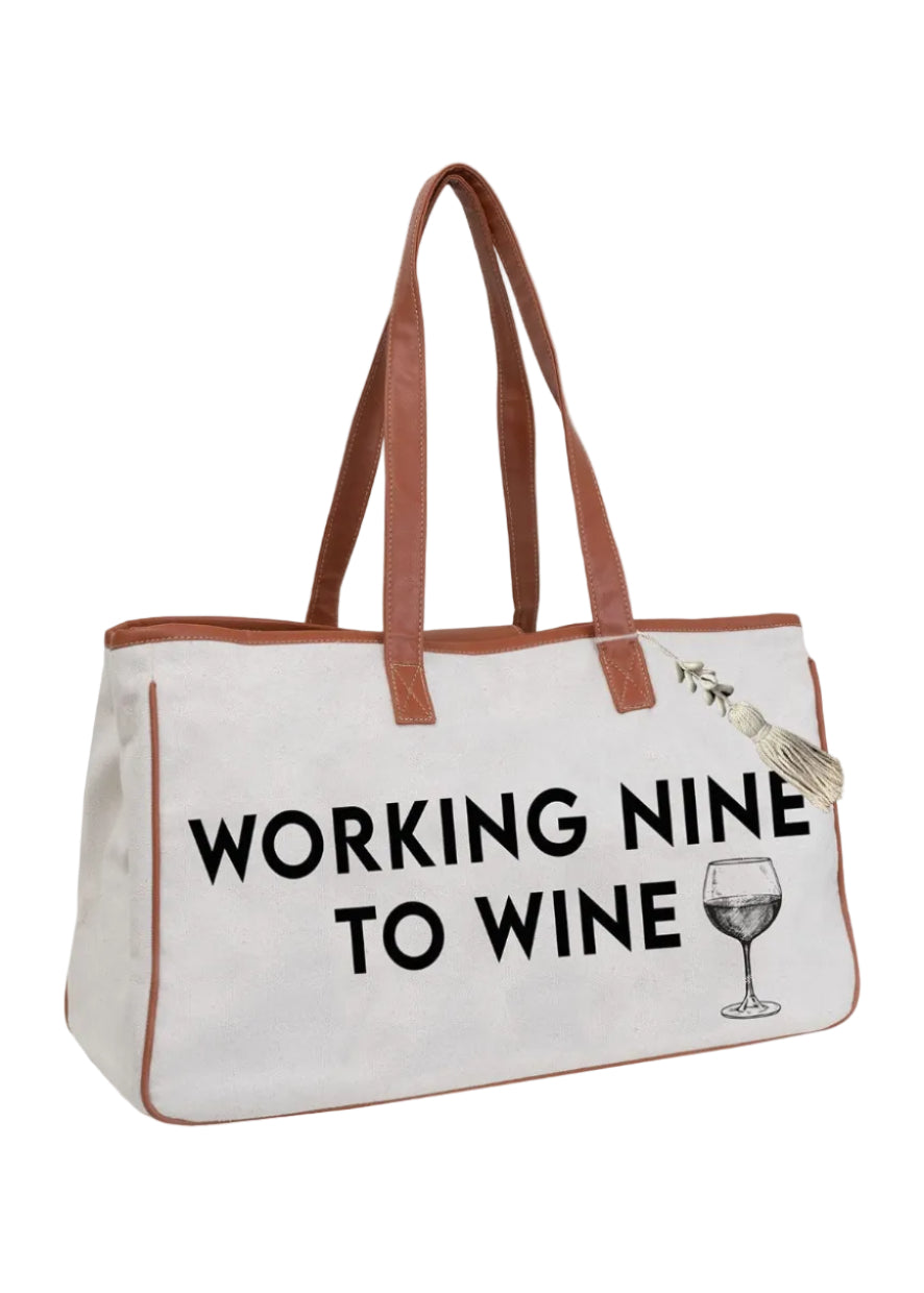 Magid Canvas Wine Tote "WORKING NINE TO WINE"
