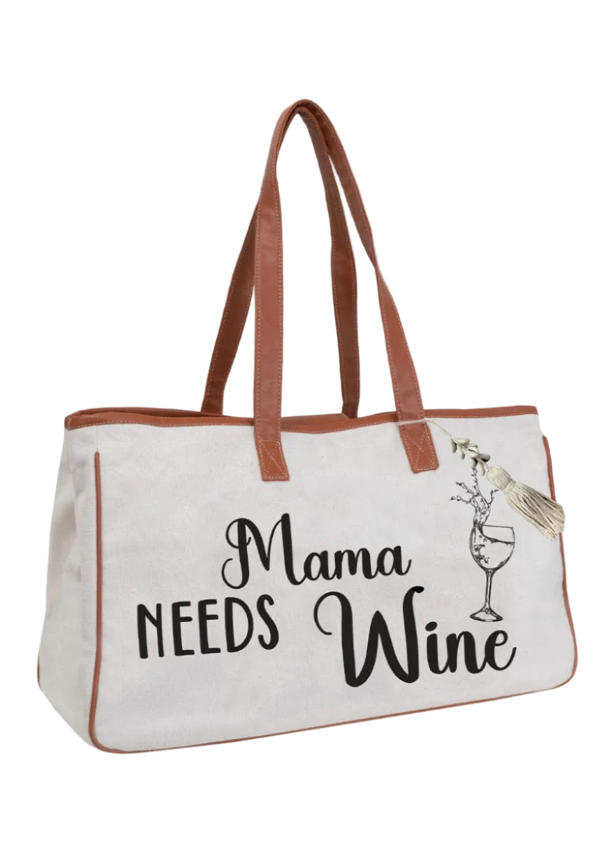 Magid Canvas Wine Tote "MAMA NEEDS WINE"