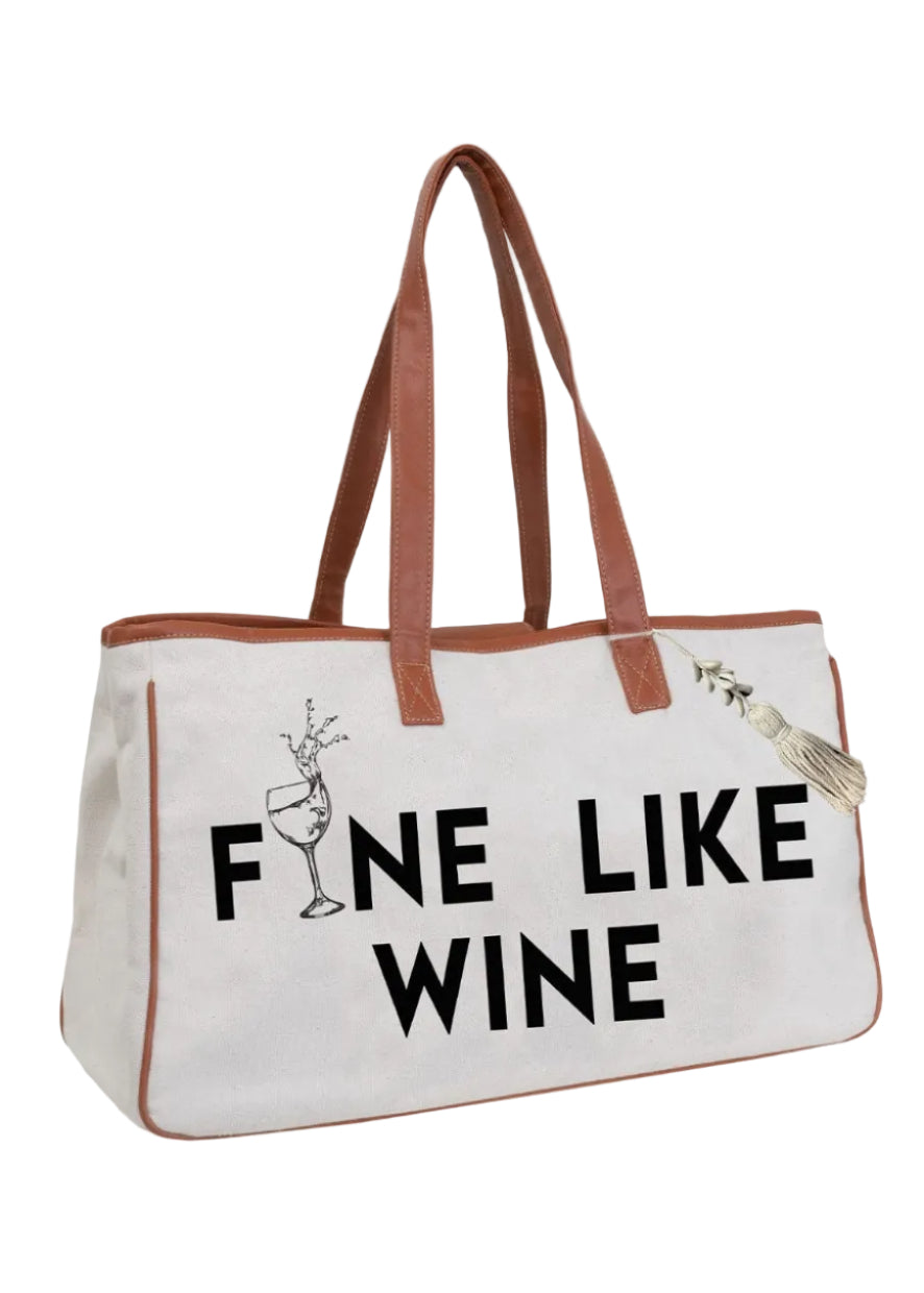 Magid Canvas Wine Tote "FINE LIKE WINE"