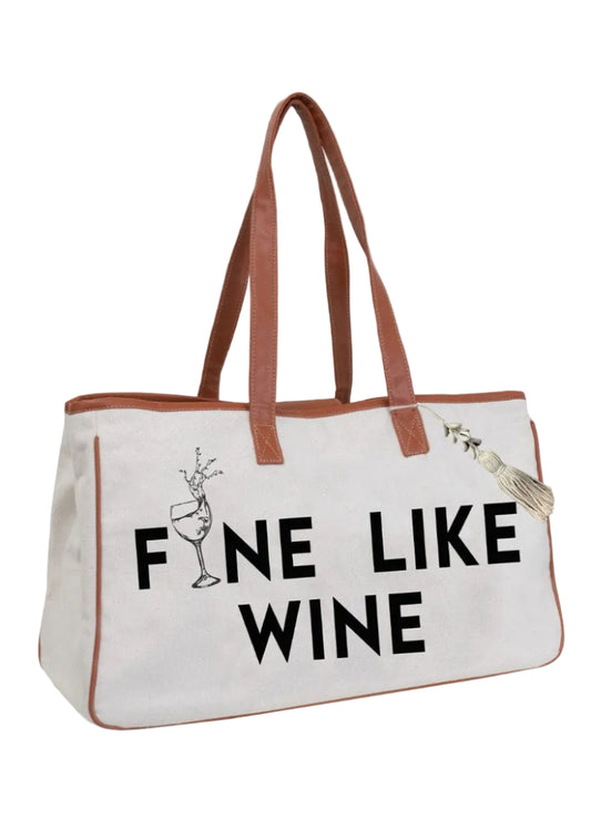 Magid Canvas Wine Tote "FINE LIKE WINE"
