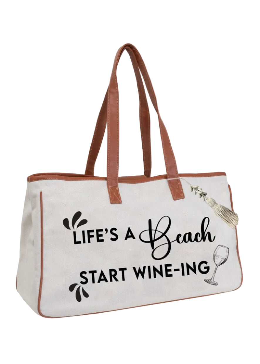 Magid Canvas Wine Tote "LIFE'S A BEACH START WINE-ING"