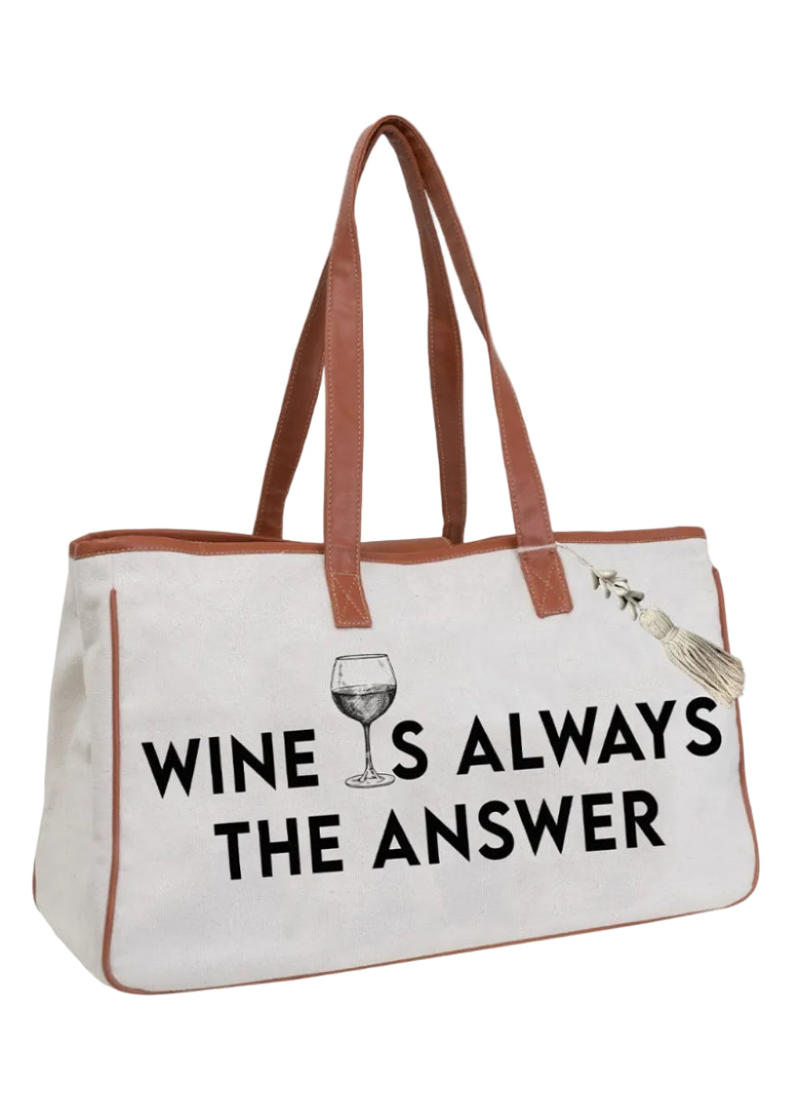 Magid Canvas Wine Tote "WINE IS ALWAYS THE ANSWER"