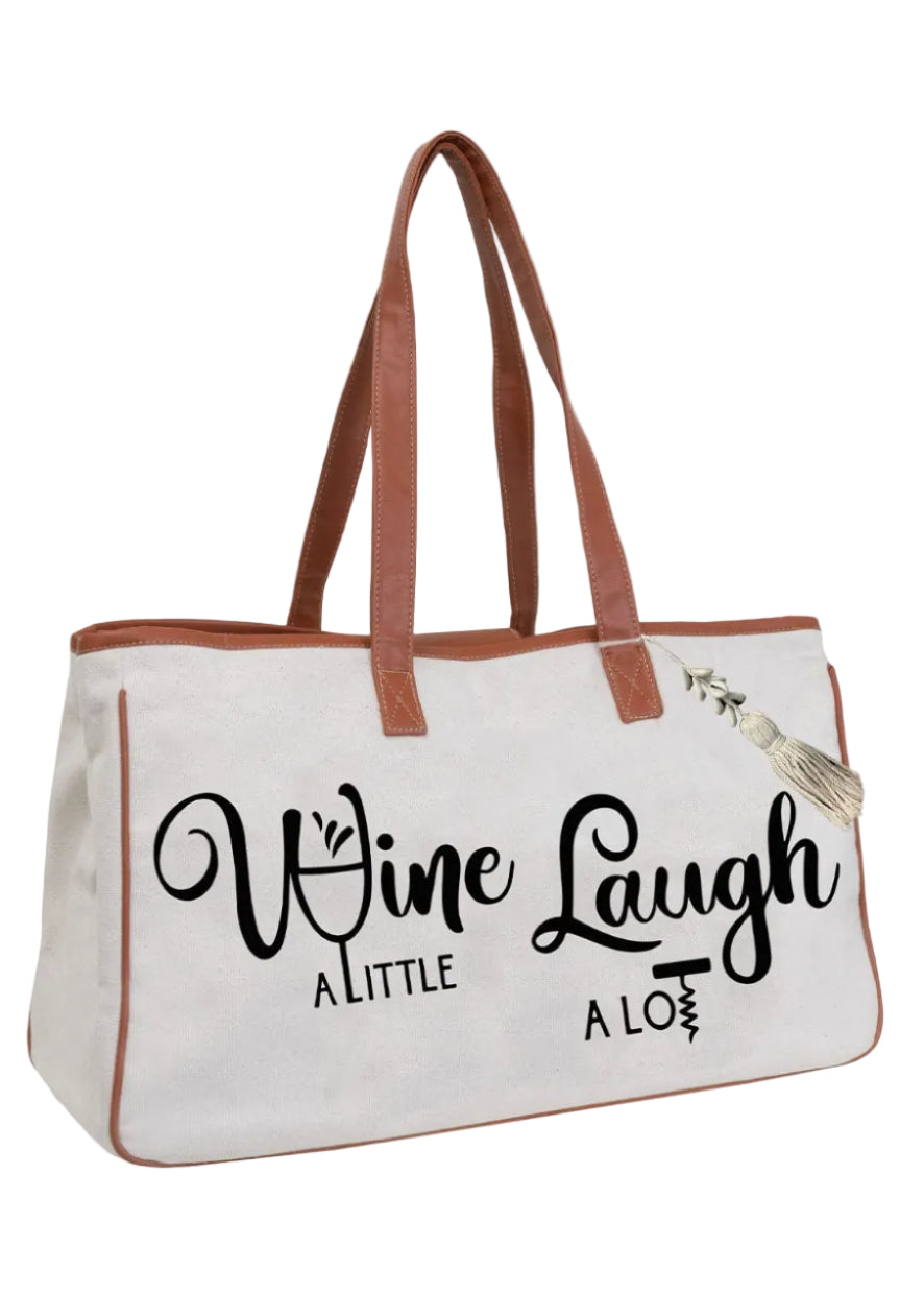 Magid Canvas Wine Tote "WINE A LITTLE LAUGH A LOT"