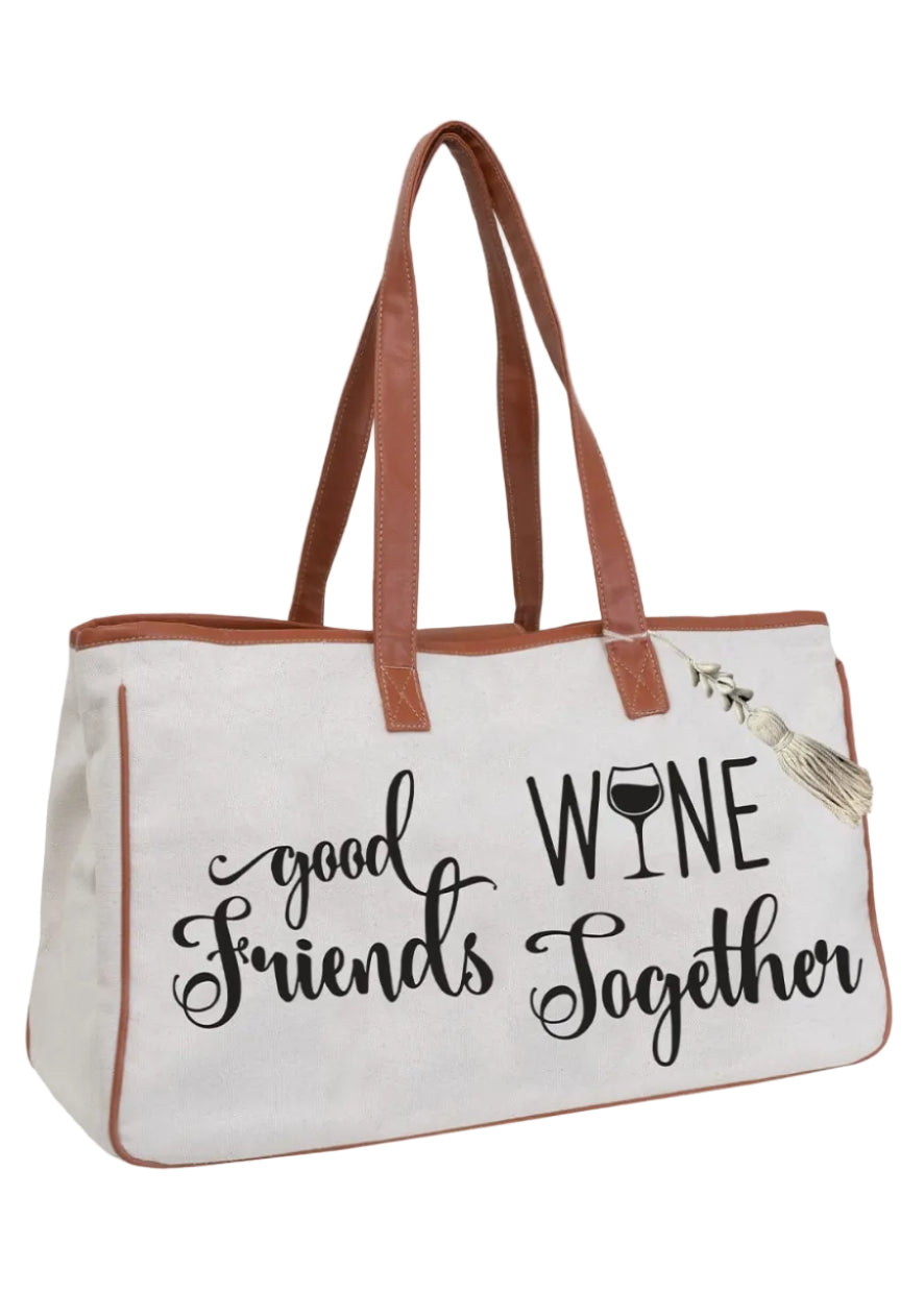 Magid Canvas Wine Tote "GOOD FRIENDS WINE TOGETHER"