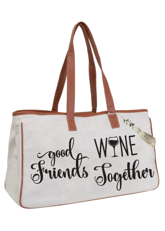 Magid Canvas Wine Tote "GOOD FRIENDS WINE TOGETHER"