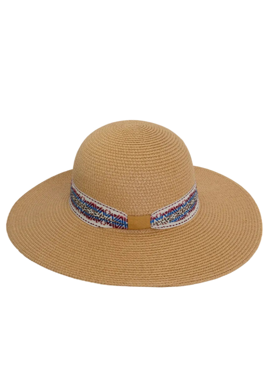 Adrienne Vittadini Straw Geometric Band Floppy Hat