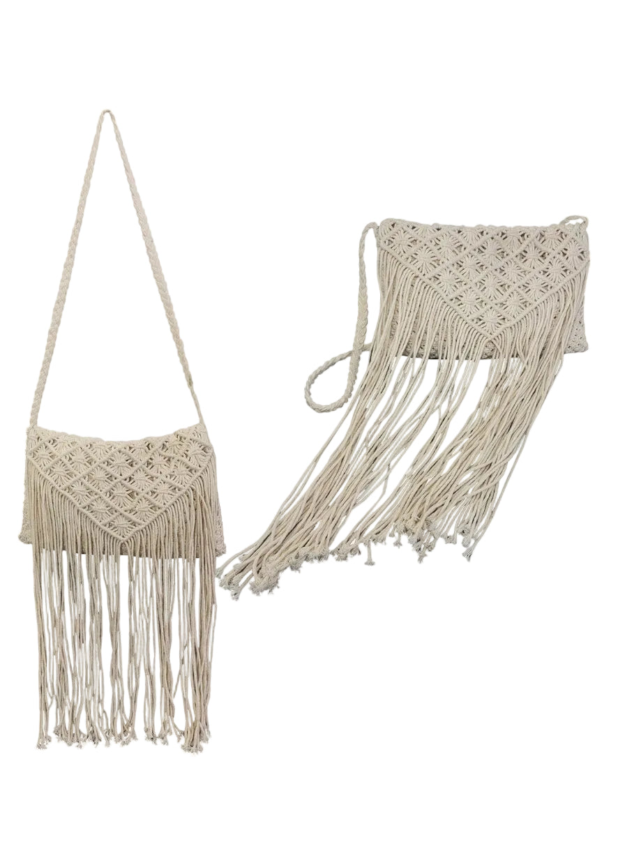 Magid Natural Cotton Macrame Fringe Crossbody