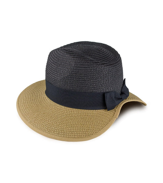 Magid Color Block  Straw & Ribbon Bow Garden Hat